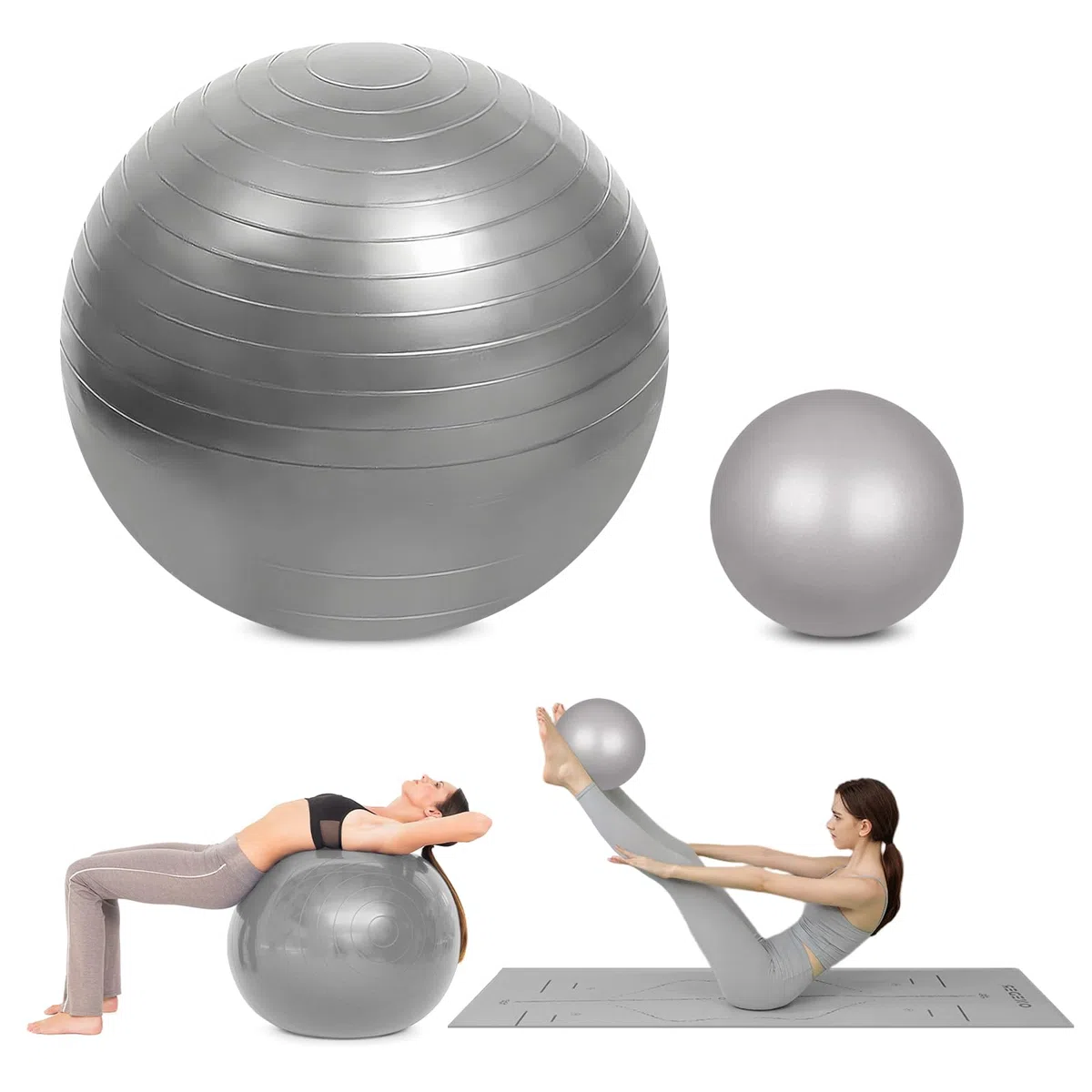 flintronic Zestaw piłek do jogi, piłka do jogi i fitnessu, 25 cm, bardzo grube, do ćwiczeń, z pompką ręczną, do pracy, pilatesu, fitnessu, stabilności