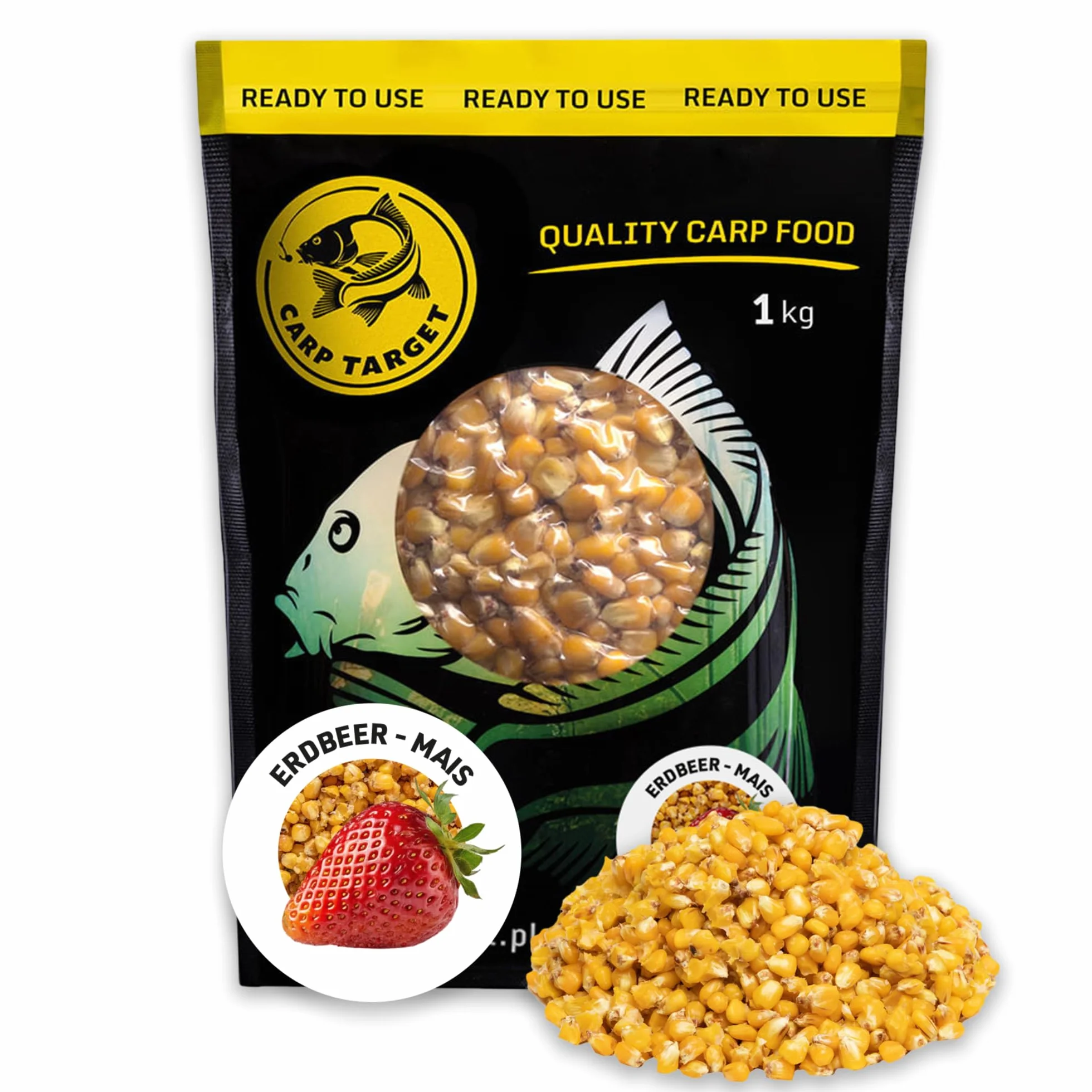 Gotowa kukurydza wędkarska 1 kg Truskawka - Naturalna zanęta na karpie, amury i inne karpiowate