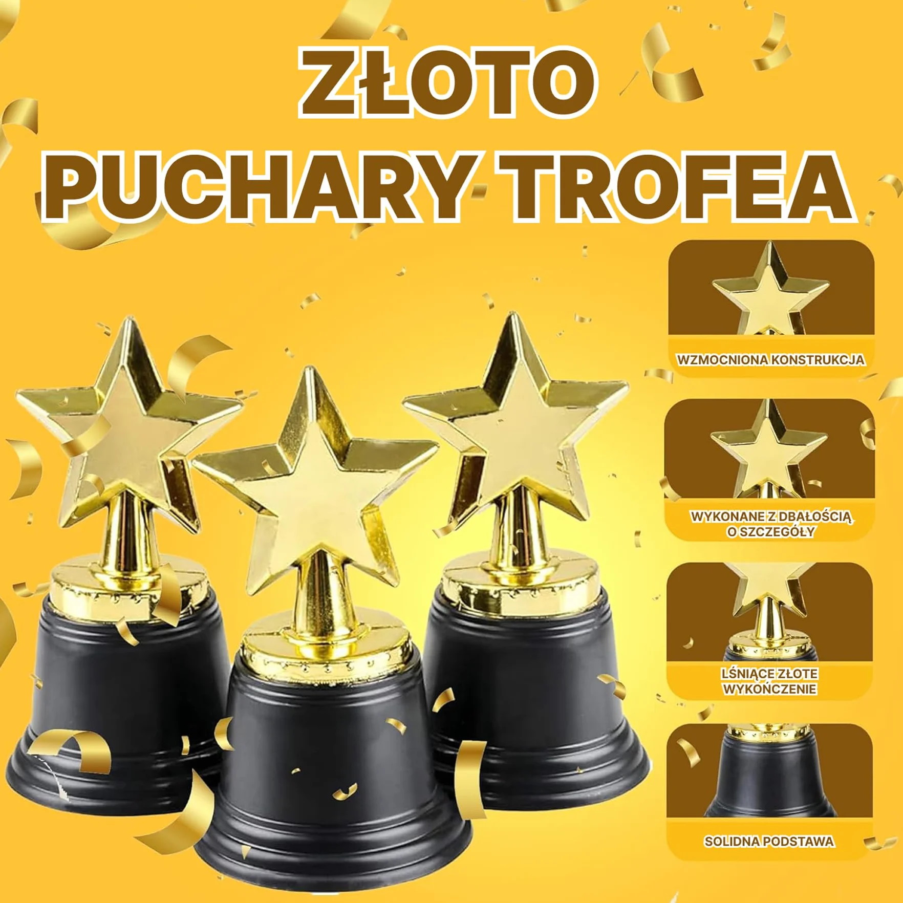Nagroda Bedwina Star Trophy – pakiet 12 szt., złote trofea 11,4 cm dla dzieci i dorosłych, na konkursy, wydarzenia sportowe, dekoracje imprez, upominki dla nauczycieli i gości