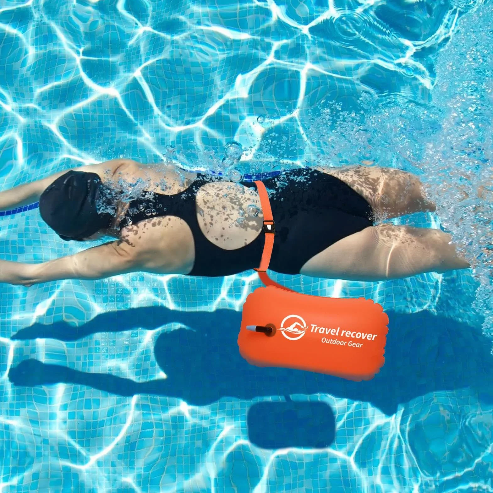 Swimming Buoy Safety Floating Drybag 18.9x12.4 inches Adjustable Waist Belt Orange/Pink