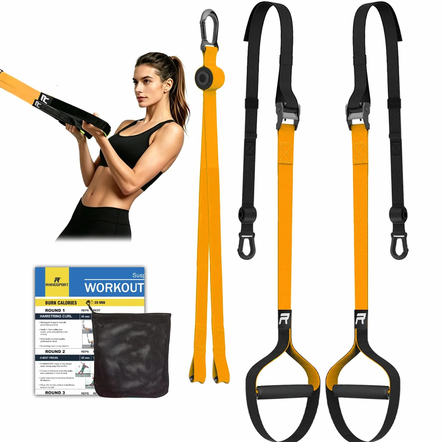 RHINOSPORT Sling Trainer Zestaw taśm treningowych regulowana z kotwicą drzwiową