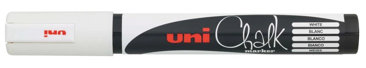 uni-ball Marqueur Craie Chalk 5M, Pointe Conique 1,8-2,5 mm, biała