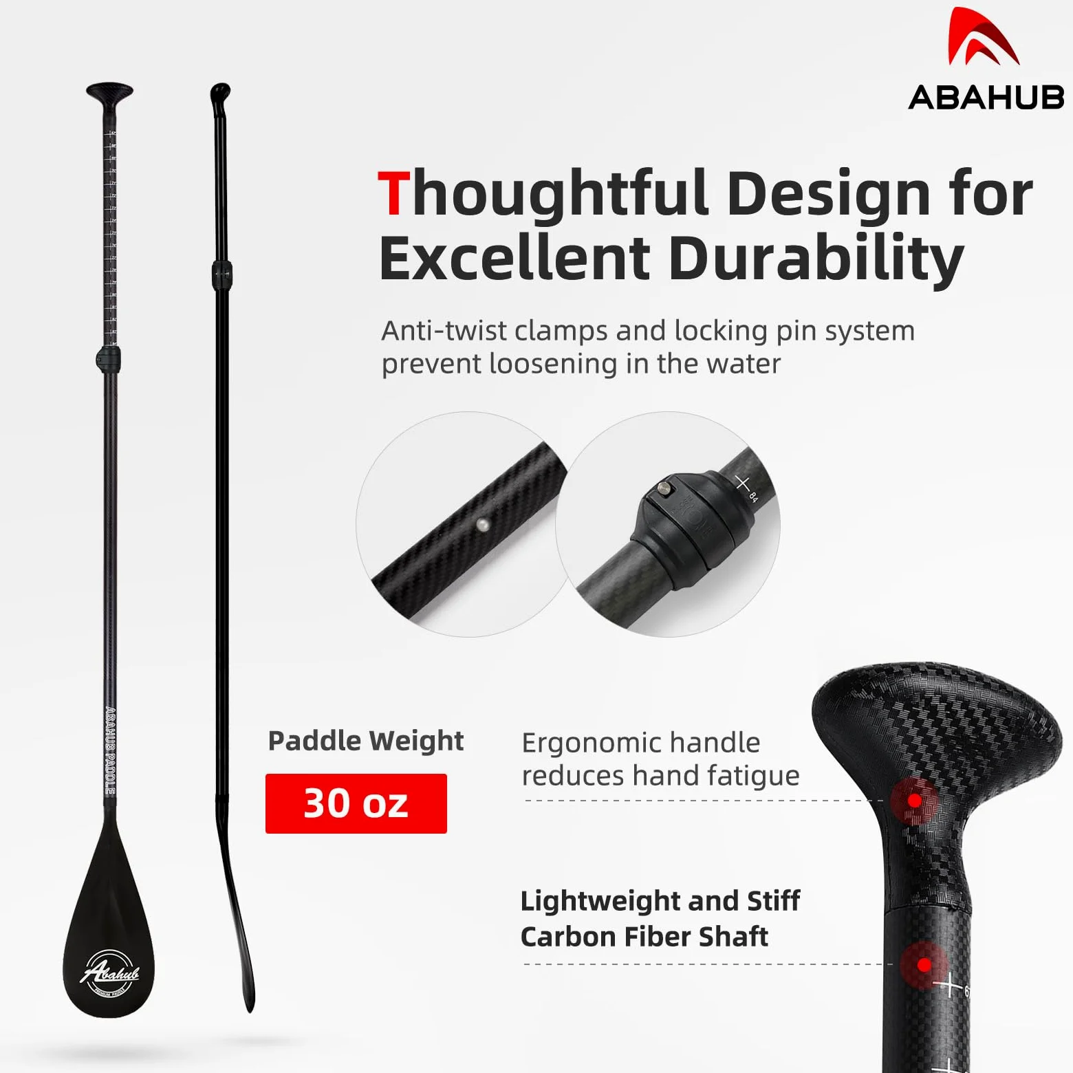 Abahub Carbon Paddle z Paddlebag Sup Paddle Wysuwane 170-218 cm do deski surfingowej Sup Carbon Shaft, Blady plastik w nadruku fali Czarny/Szary/Niebieski/Pomarańczowy/Czerwony/Żółty