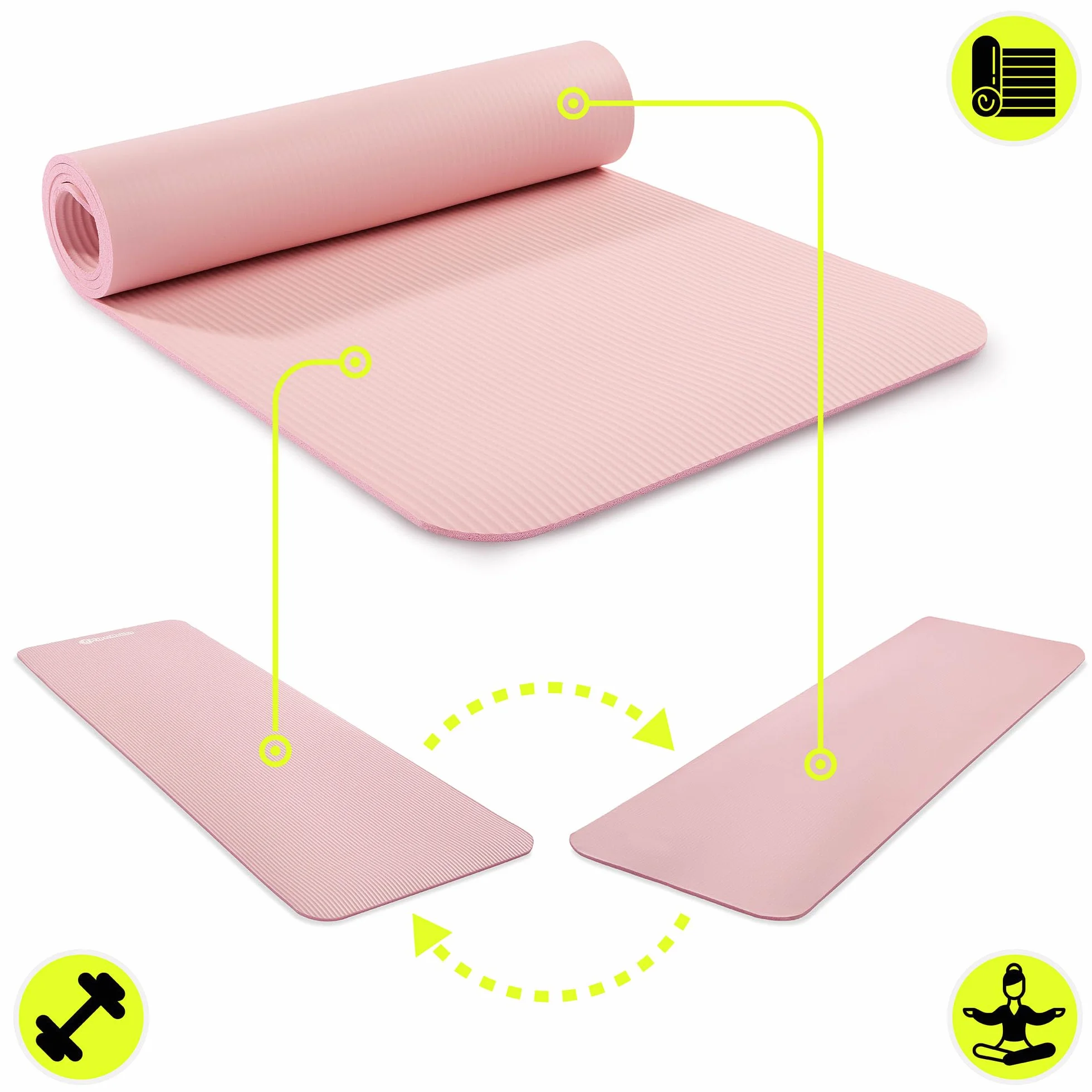 HyperMotion Mata do Ćwiczeń Fitness i Jogi NBR 183x61x0,8 cm Różowa, Antypoślizgowa, 8 mm, z Paskiem do Ćwiczeń i Przenoszenia, do Jogi, Pilatesu i Stretchingu