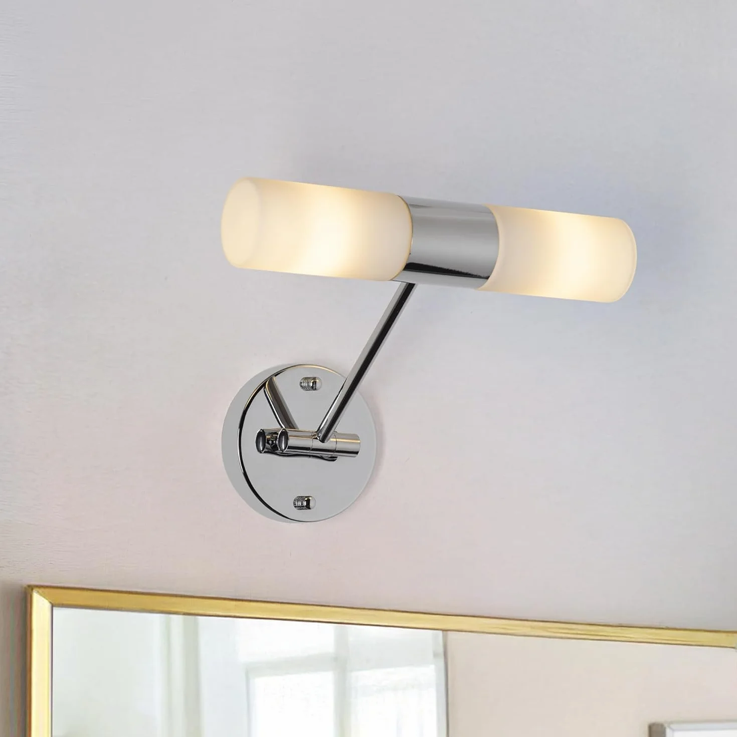 Alpinaluz Opal i metal chromowany kinkiet ścienny 30 cm, podwójne światło, 2×E14, IP44
