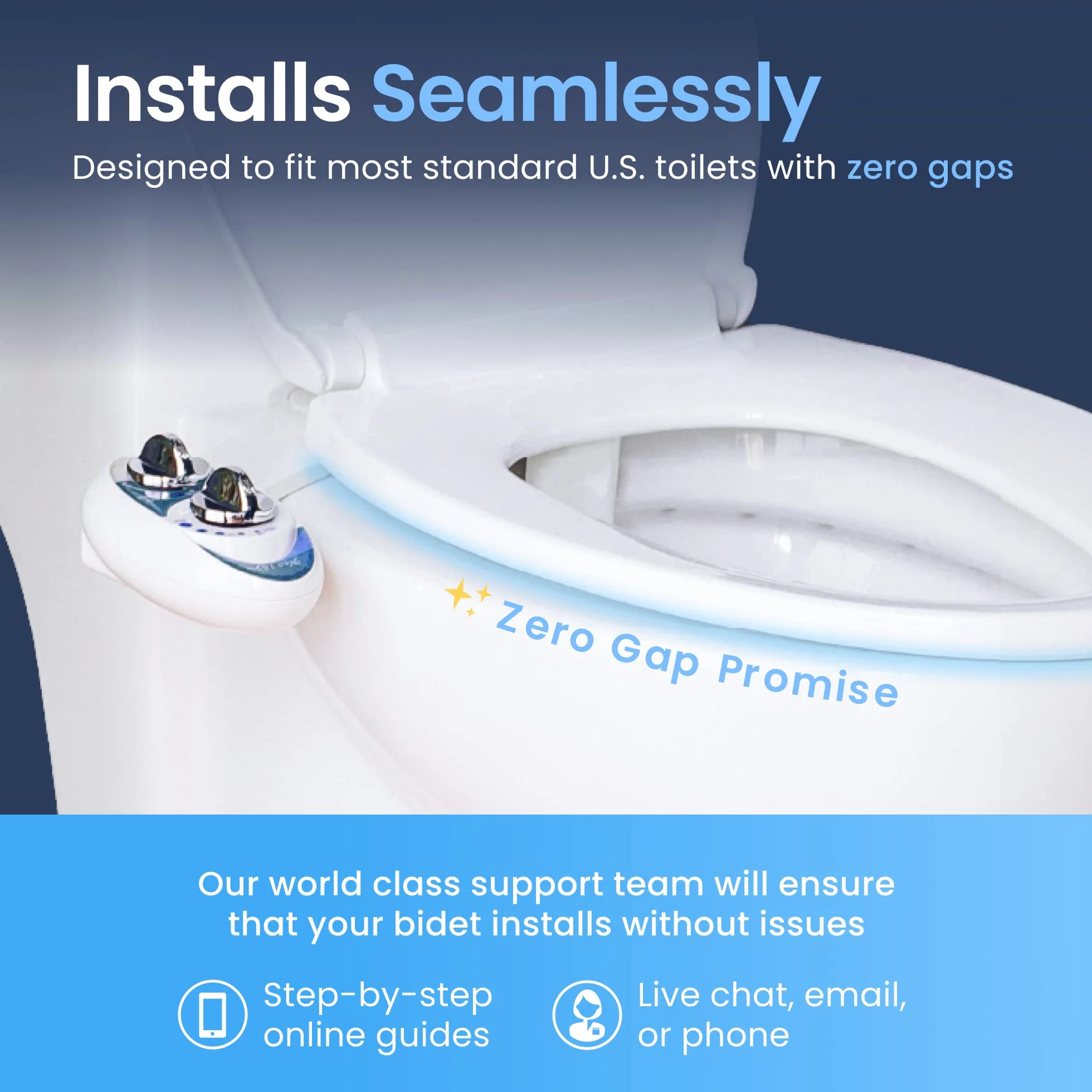 LUXE Bidet Neo 185 (Elite) nieelektryczna nasadka bidetowa z samoczyszczącą podwójną dyszą, regulacją ciśnienia wody, niebieska i biała