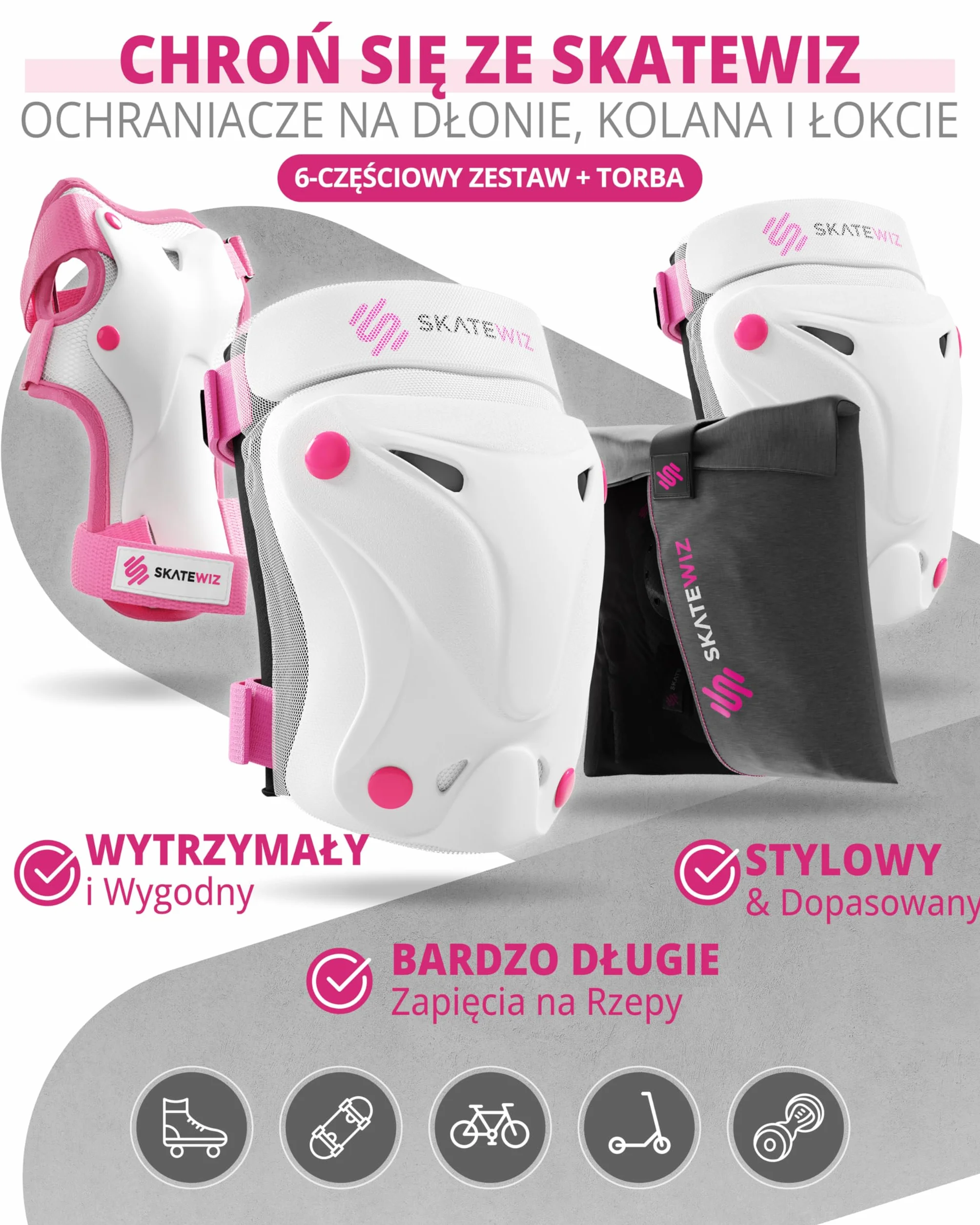 SKATEWIZ Ochraniacze na kolana dla dzieci - Ochraniacze na rolki dla dzieci - Ochraniacze na kolana - Zestaw ochraniaczy na rolki - Protektory na kolana i łokcie - PROTECT-1