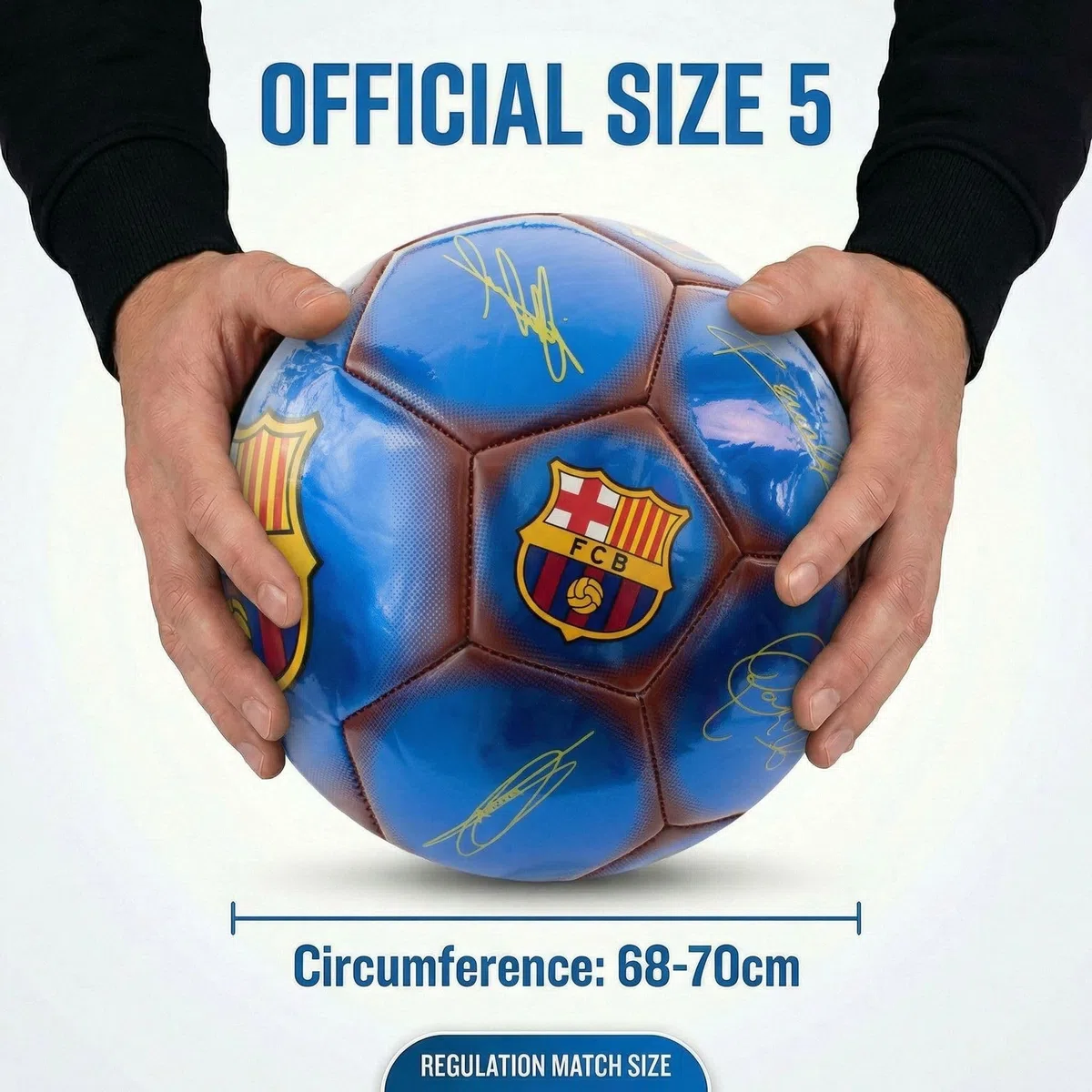 Hy-Pro Oficjalnie licencjonowana piłka nożna FC Barcelona Classic Signature, metaliczna, rozmiar 5, Barca, trening, mecz, towar, kolekcja dla dzieci i dorosłych, niebieski/czerwony