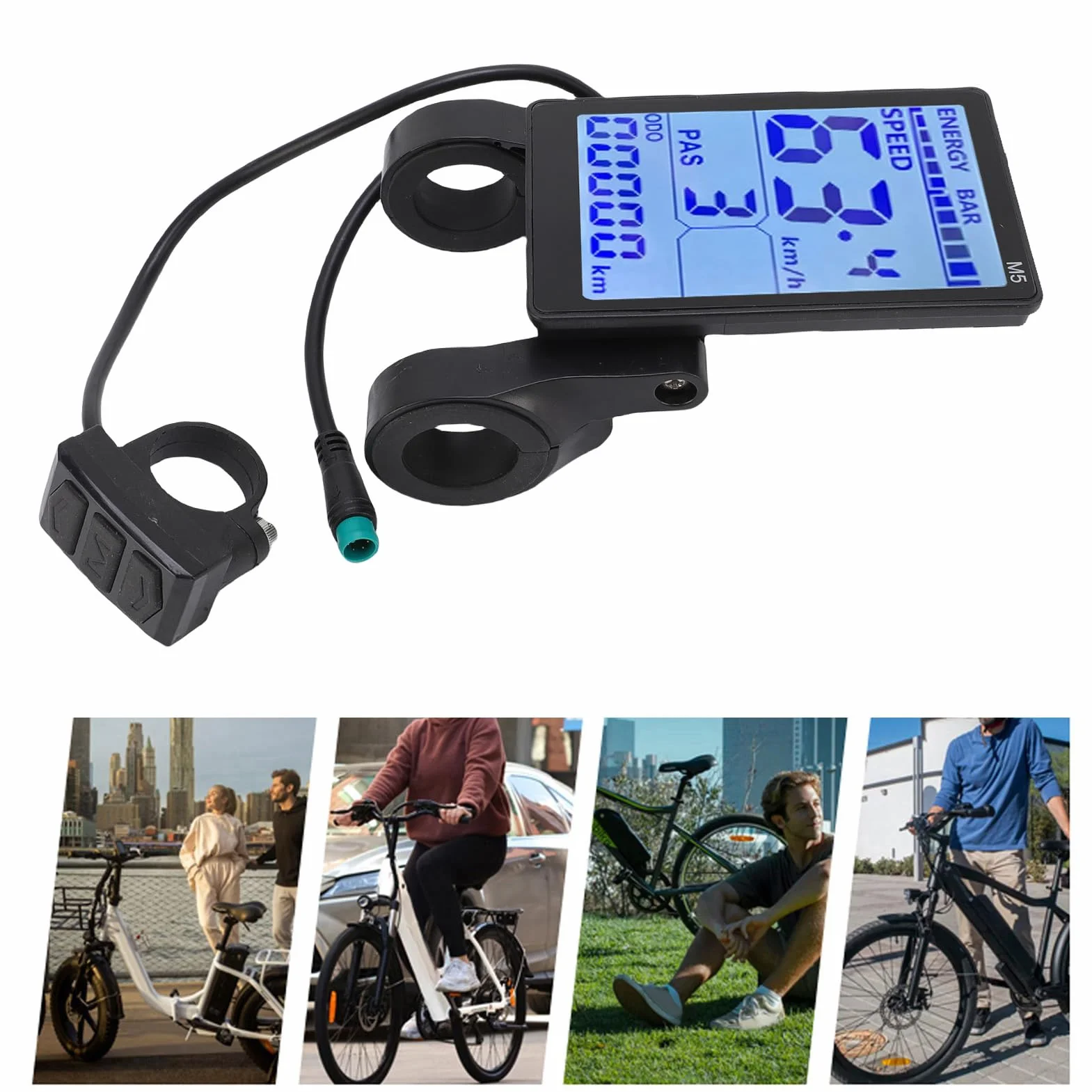Asixxsix Wyświetlacz Roweru Elektrycznego, Wodoodporne Złącze 5-pinowe Prędkościomierz Rowerowy Kompatybilny z kierownicą 22,2 Mm, Licznik Rowerowy z Monitorowaniem Danych w Czasie Rzeczywistym dla