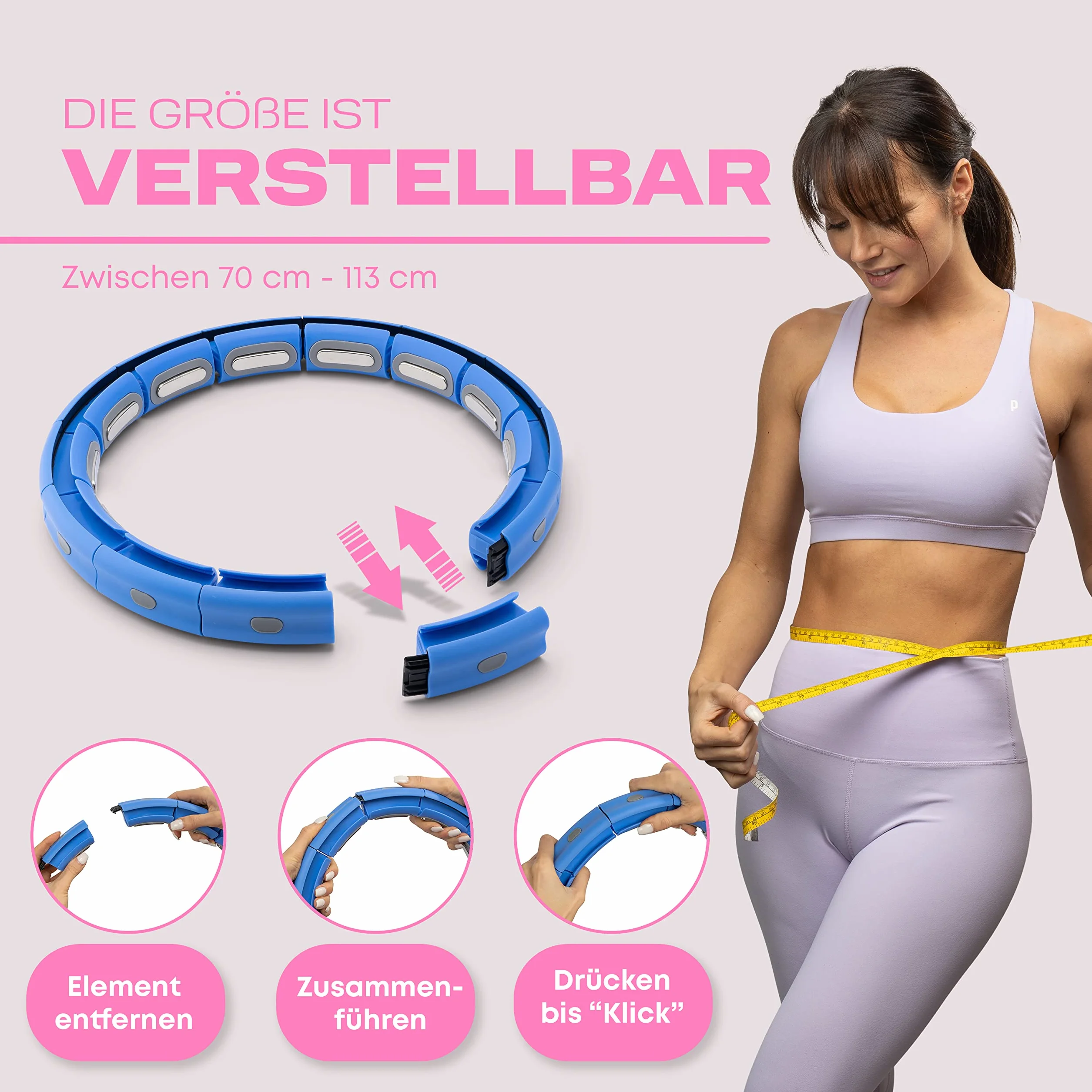 WELLRELAXX Smart hula hop cicha | obwód do 113 cm | hula hop dla dorosłych | hula hop z kulką obciążającą | hula hop do odchudzania z paskiem do odchudzania – chroni skórę i ubranie