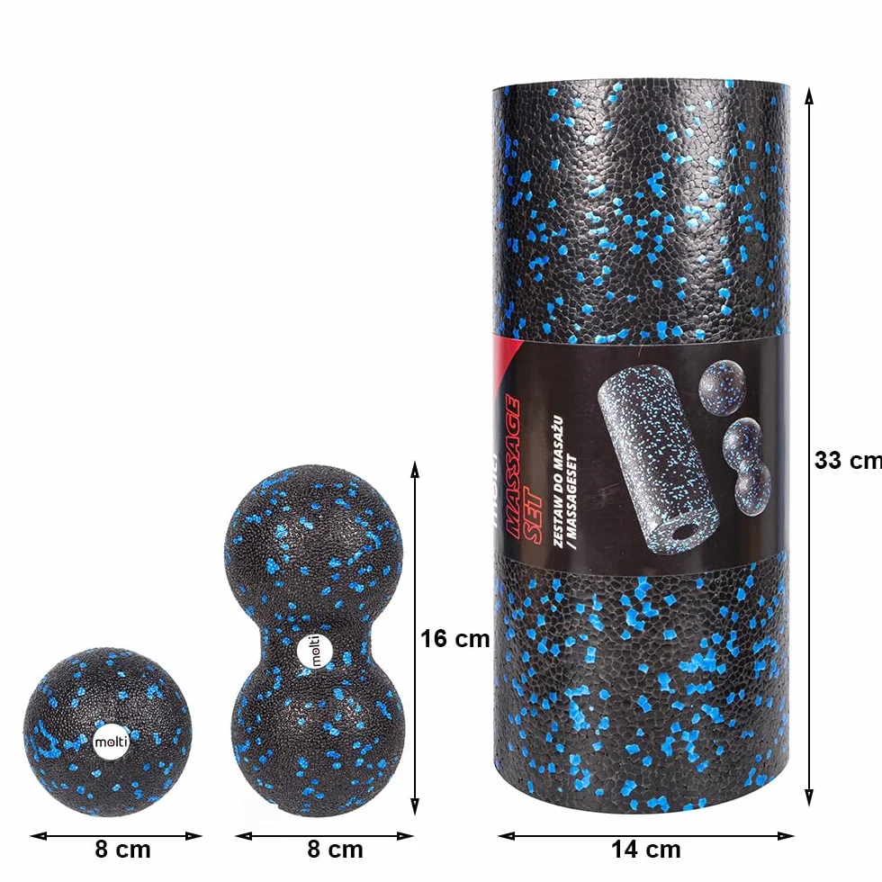 Zestaw wałków do masażu powięzi 33 cm Ø 14 cm podwójna piłka 16 cm Ø 8 cm piłka do masażu Ø 8 cm