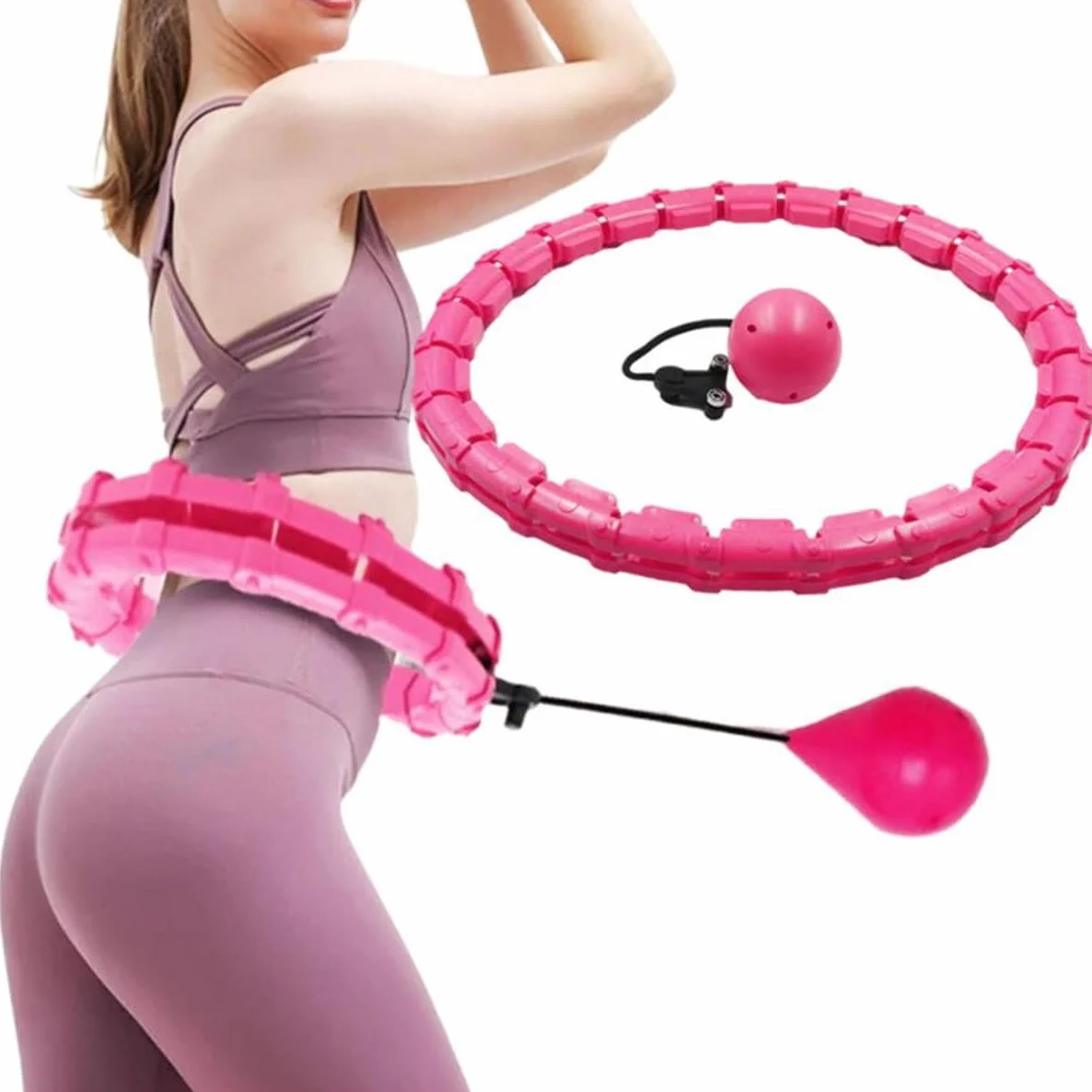 Hula Hop z Obciążeniem Wypustkami Odchudzające Składane Różowe