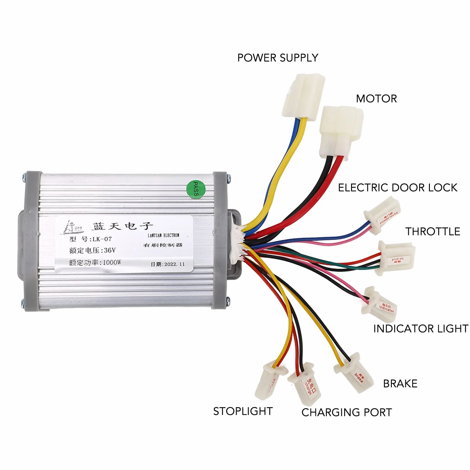 Zestaw sterownika silnika szczotkowego, zestaw sterownika silnika 36 V 1000 W z przełącznikiem kluczykowym, pedał przepustnicy, do roweru elektrycznego Mini Bike