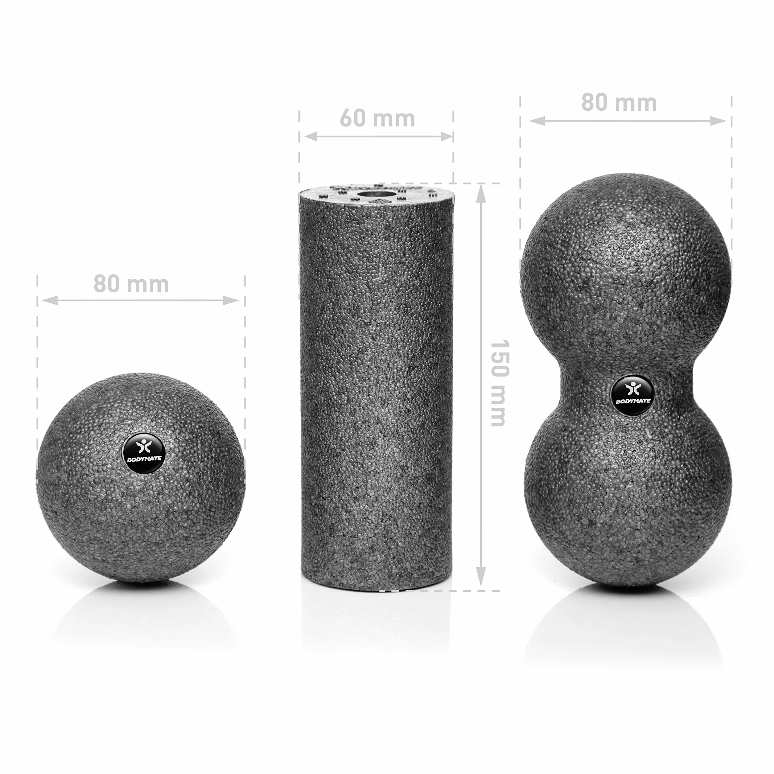BODYMATE – minizestaw do powięzi – wałek dł. 15 cm x Ø 6 cm, piłka Ø 8 cm i piłka duo Ø 6 cm do powięzi w zestawie