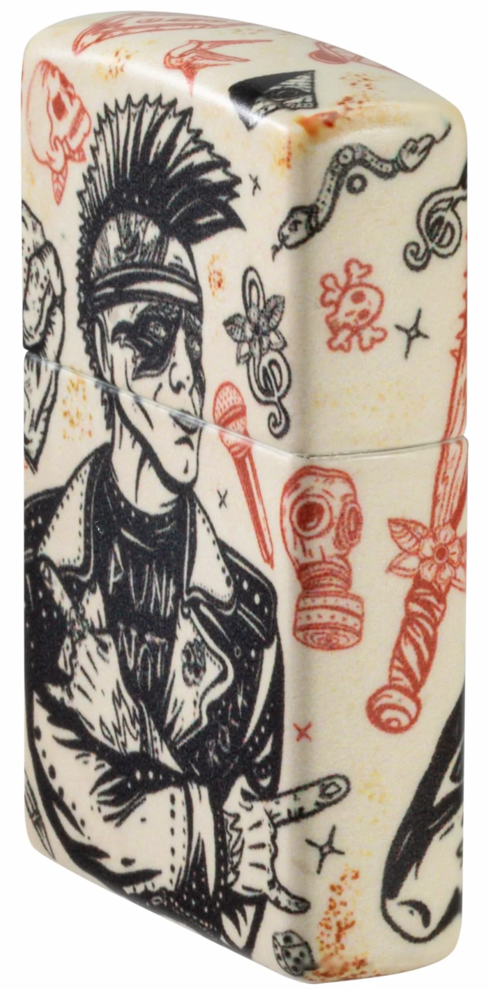 Zippo Punk Rock, Zapalniczka Sztormowa, Kolorowy Nadruk, do Napełniania, Wielokrotnego Użytku, Wiatroodporna Konstrukcja, Pudełko na Prezent, Wykonano w USA, Kolor 540°