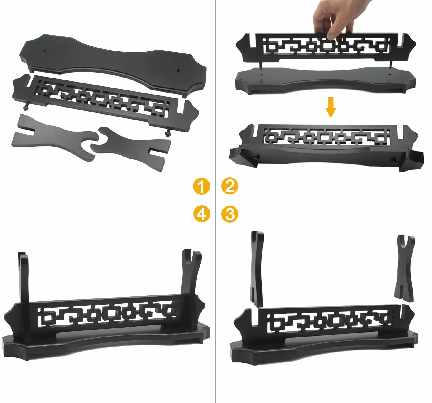 WANLIAN Stojak na miecz pulpit miecz samurajski katana gladiator uchwyt na miecz jednopoziomowy stojak na miecz do ekspozycji, wydrążony wzór w całości czarny