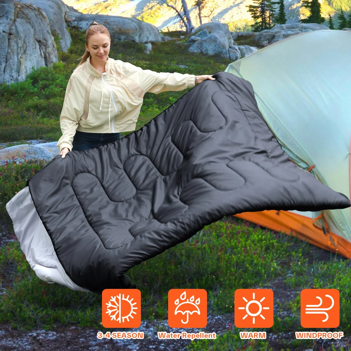 Ohuhu Podwójny Śpiwór 3,5 kg 220x150 cm -5°C Kemping Czarny