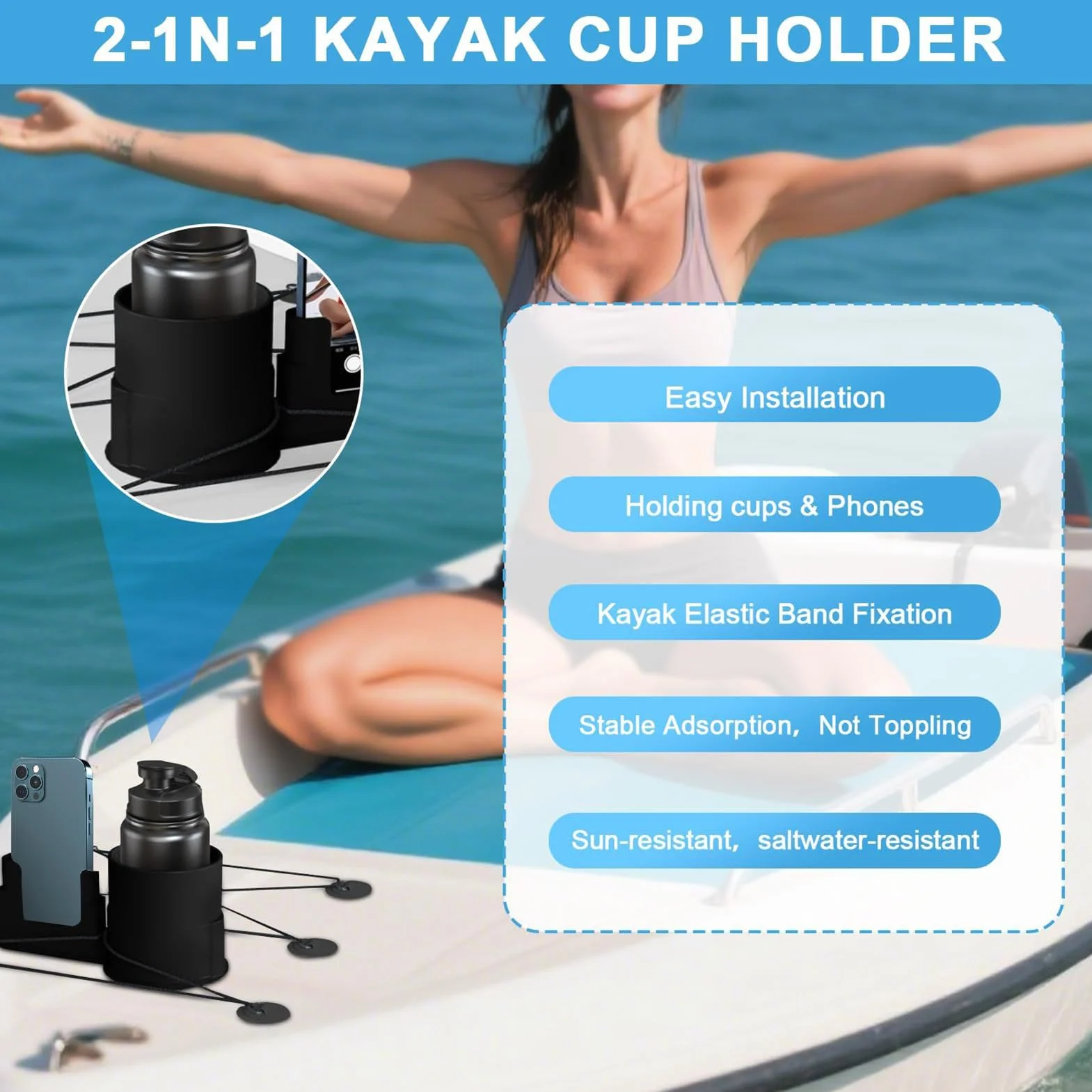 Uchwyt na kubek do paddleboardu, uchwyt na telefon, odporny na zalanie, akcesoria do SUP