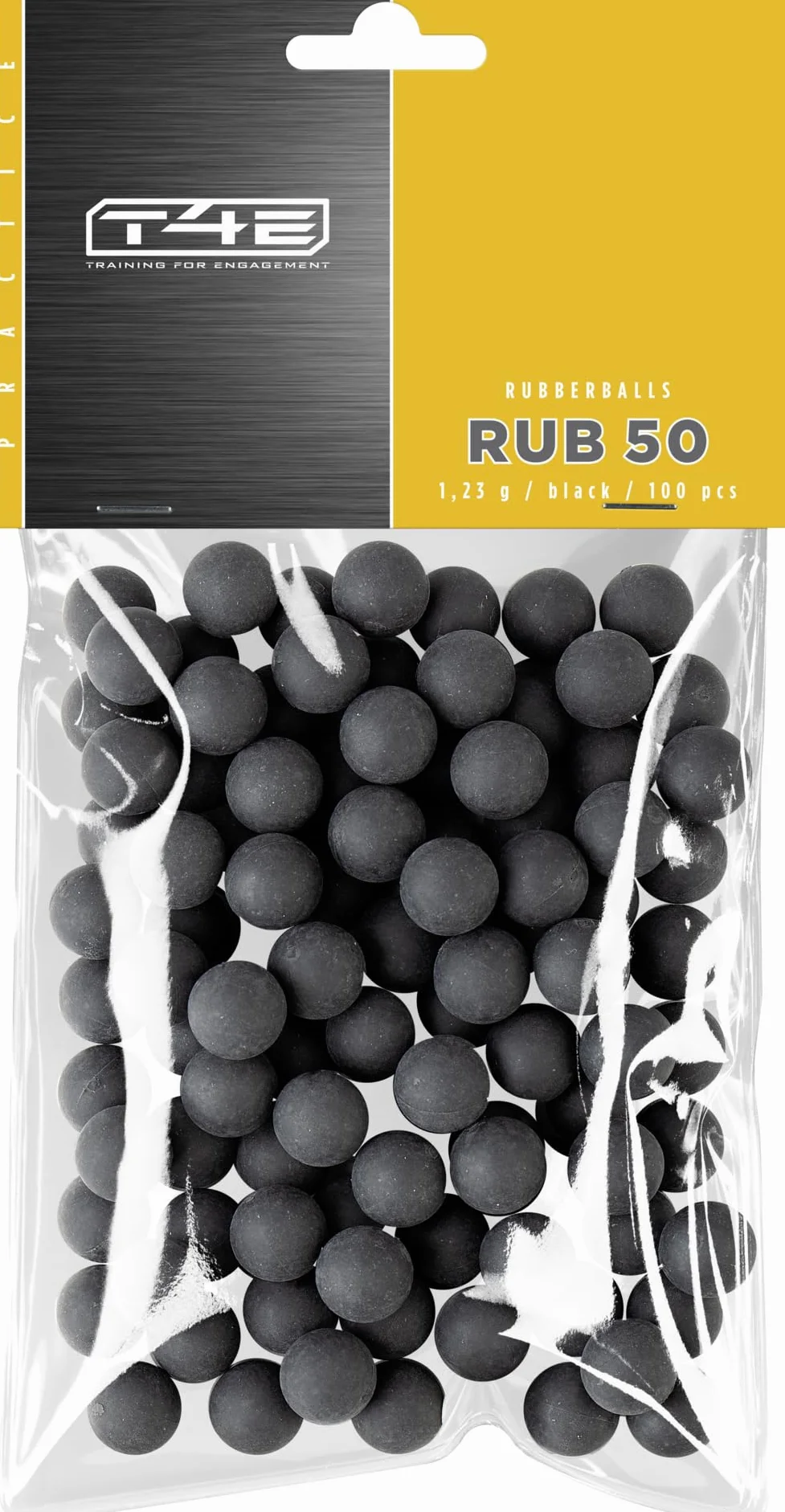 T4E Kulki do paintballu RUB 50, amunicja kaliber 0,50, 100 sztuk, gumowe kulki, czarne