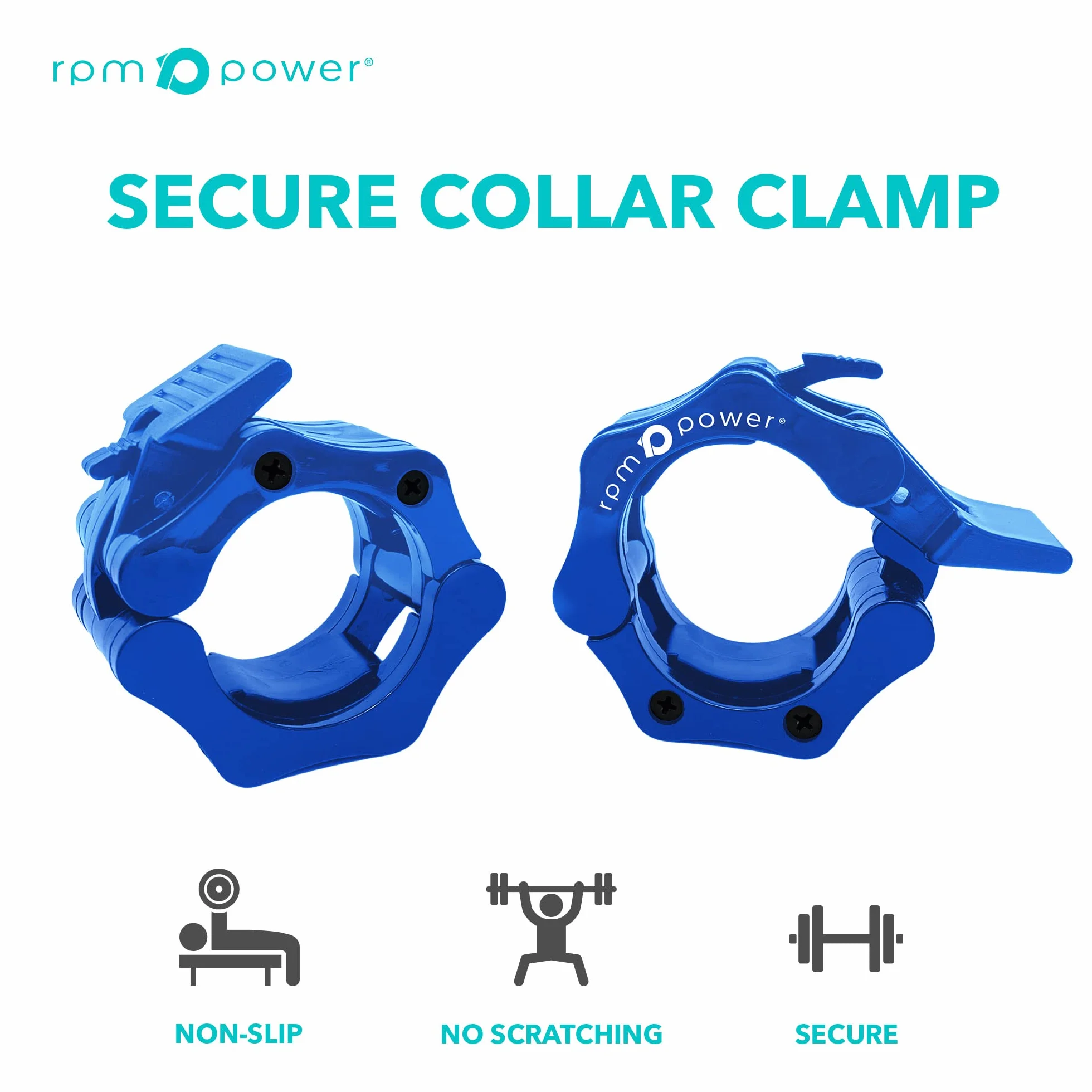 RPM Power Lockjaw Barbell Collars (para) - Zacisk do sztangi Ultra Lock Collars - 2 cale Quick Release (niebieski)