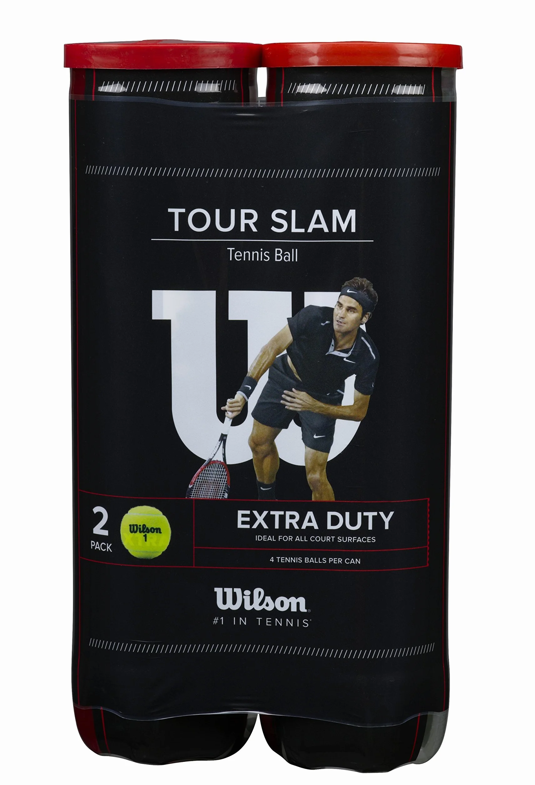 Wilson Tour Slam piłki tenisowe do wszystkich klocków, żółte, 2 puszki po 4 piłki, każda z 4 piłkami, WRT115302