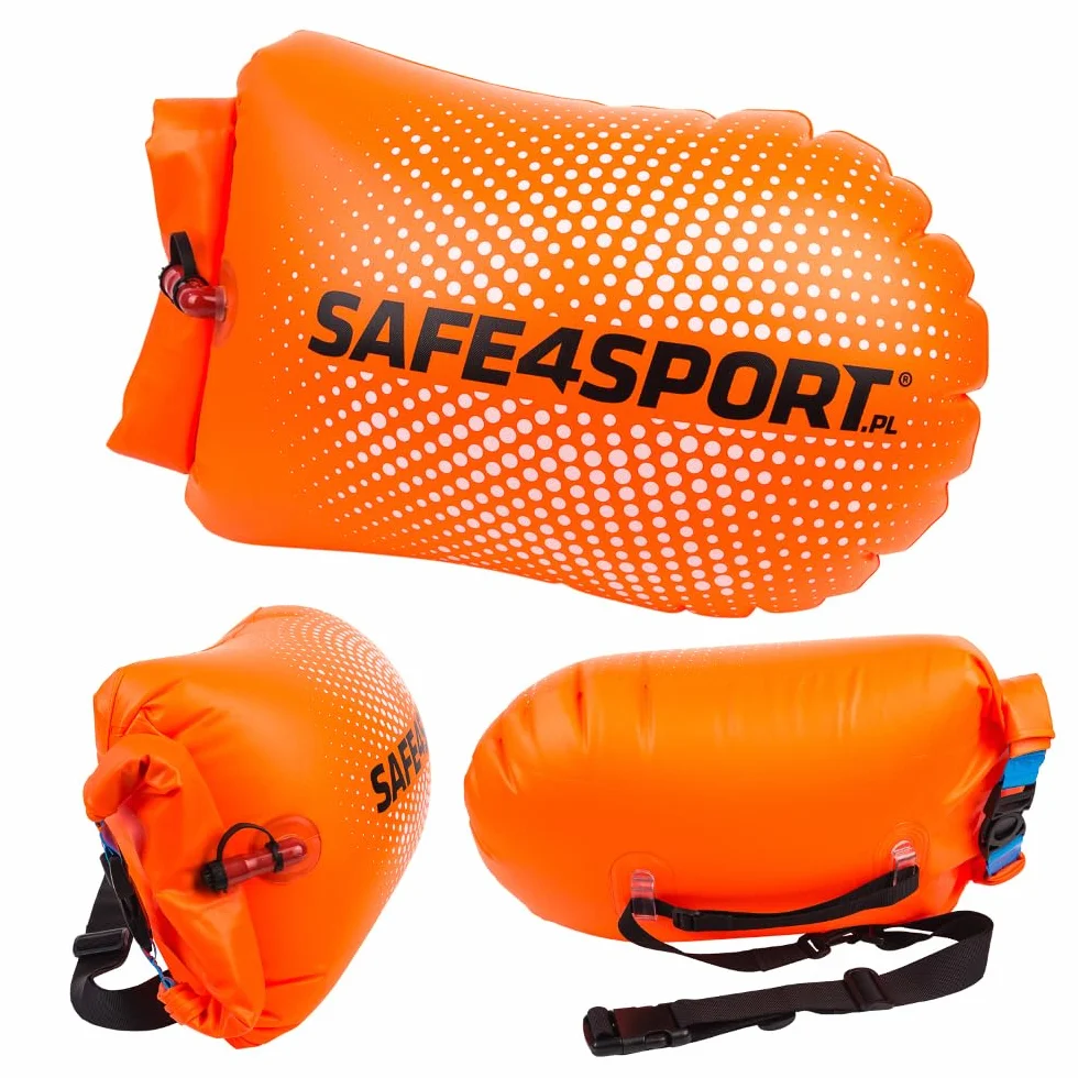 SAFE4SPORT PerfectSwimmer - dmuchana bojka asekuracyjna do pływania - boja pływacka z kieszenią na rzeczy 20L