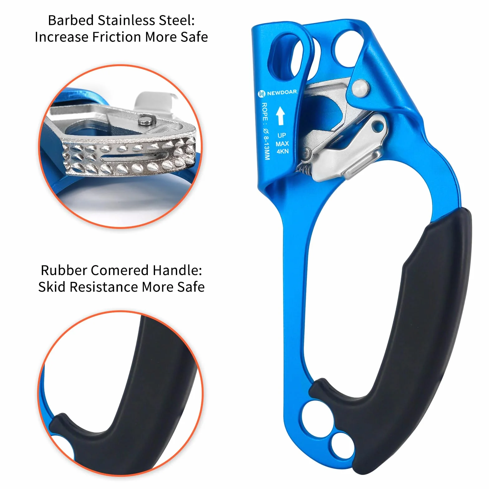 NewDoar Hand Ascender Rock Climbing Tree Arborist Rappel Gear Equipo Abrazadera de cuerda para cuerda de 8 ~ 12MM