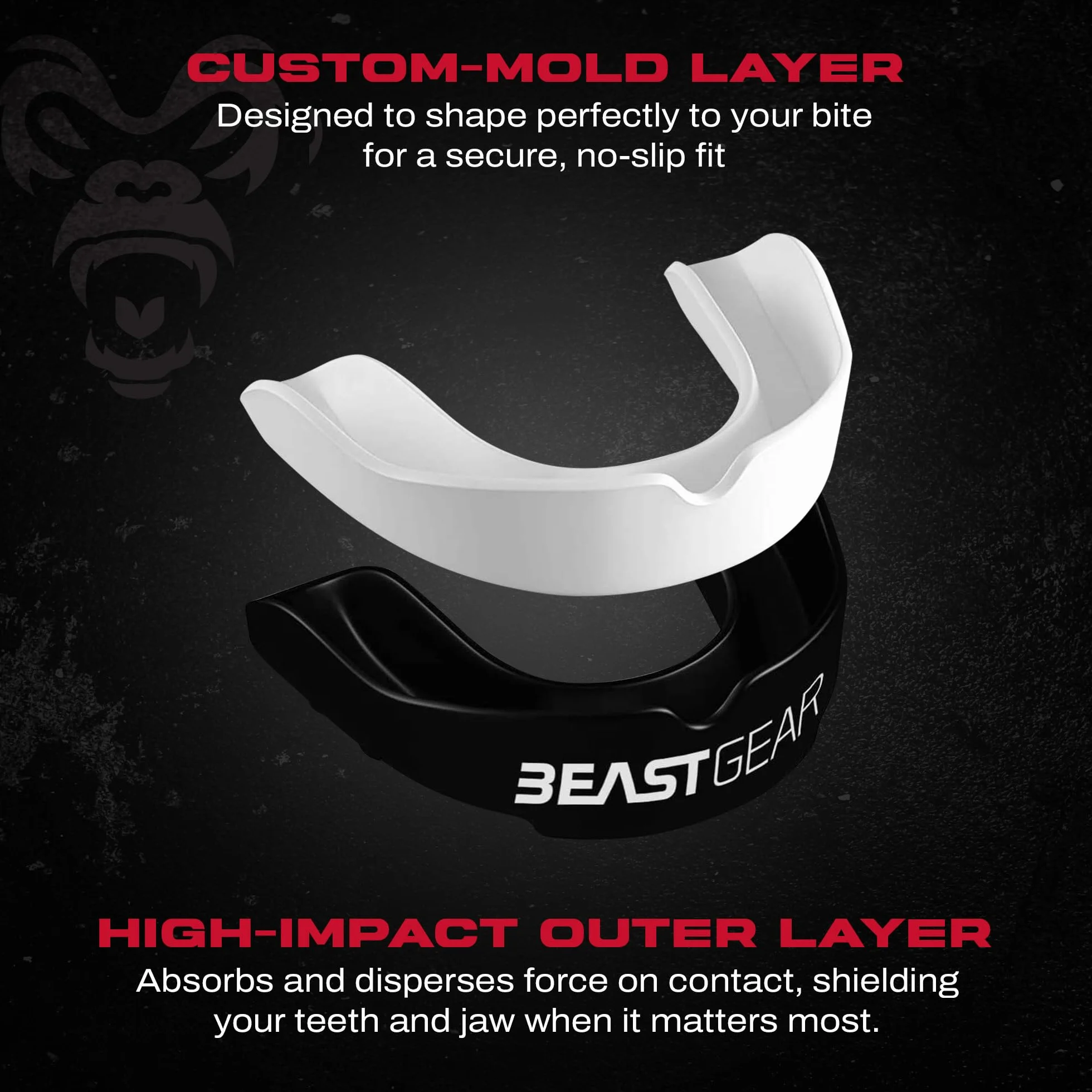 Beast Gear Sportowa osłona zębów - Protezione Denti e Mascella, Adatto per Boxe, MMA, Rugby, Calcio, Hockey z Custodia Igienica, dla dorosłych i nastolatków (11+)
