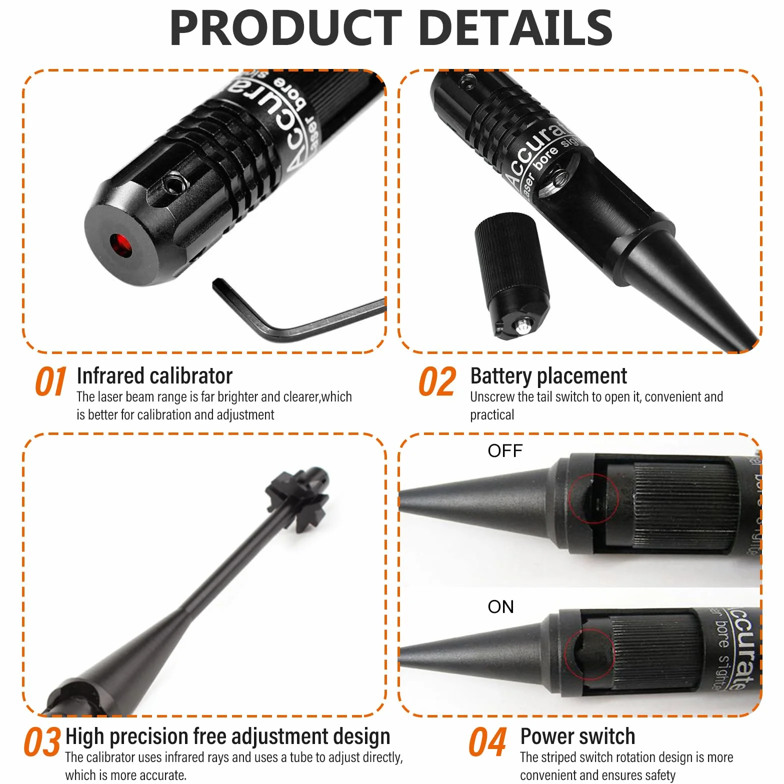 BORDEAG Bore Sighter, zestaw wizjera, kaliber od 22 do .50, lekki, Boresight, wysokiej jakości stop aluminium, kolimator Boresight do kalibracji poziomej (czerwone światło)