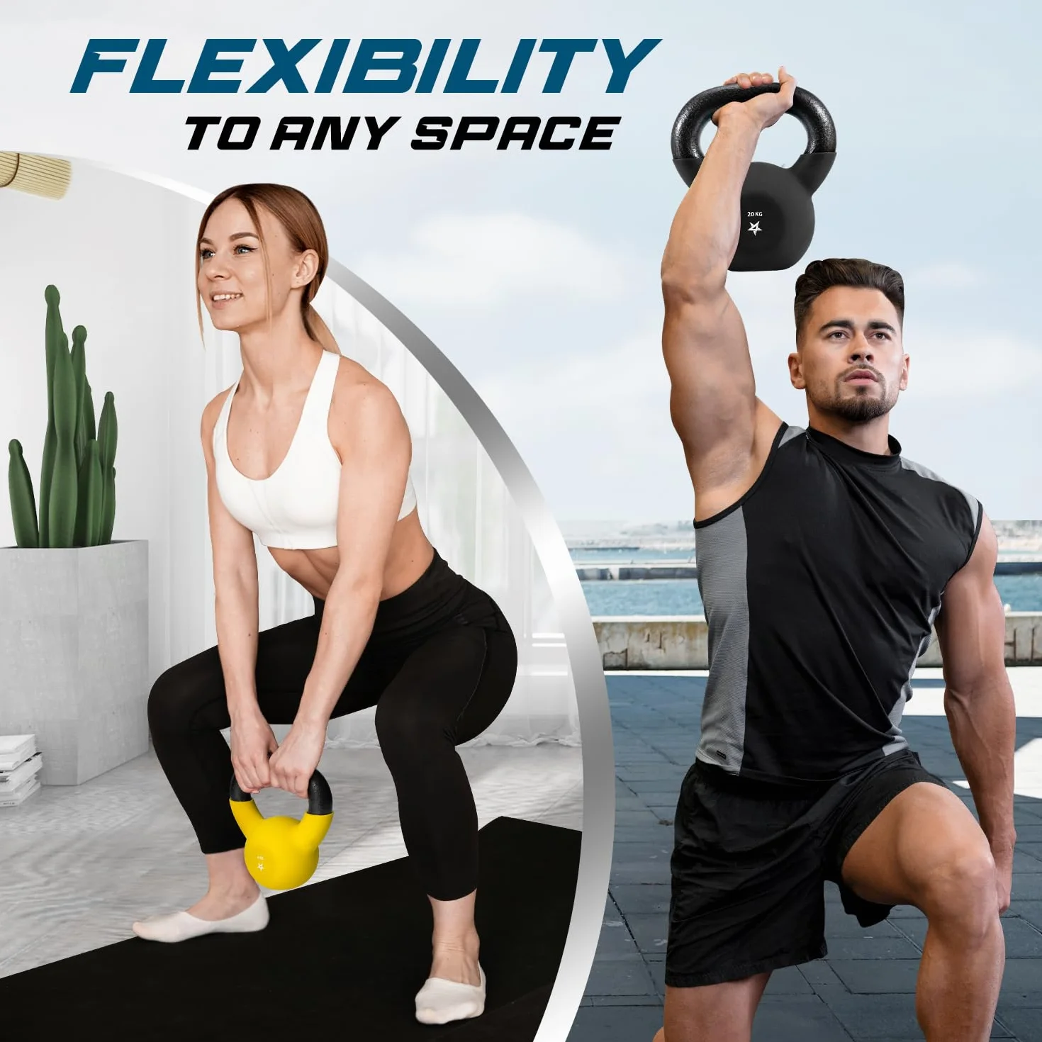 Yes4All JENR Kettlebell ciężarki z powłoką neoprenową, do treningu siłowego, 20 kg, czarne