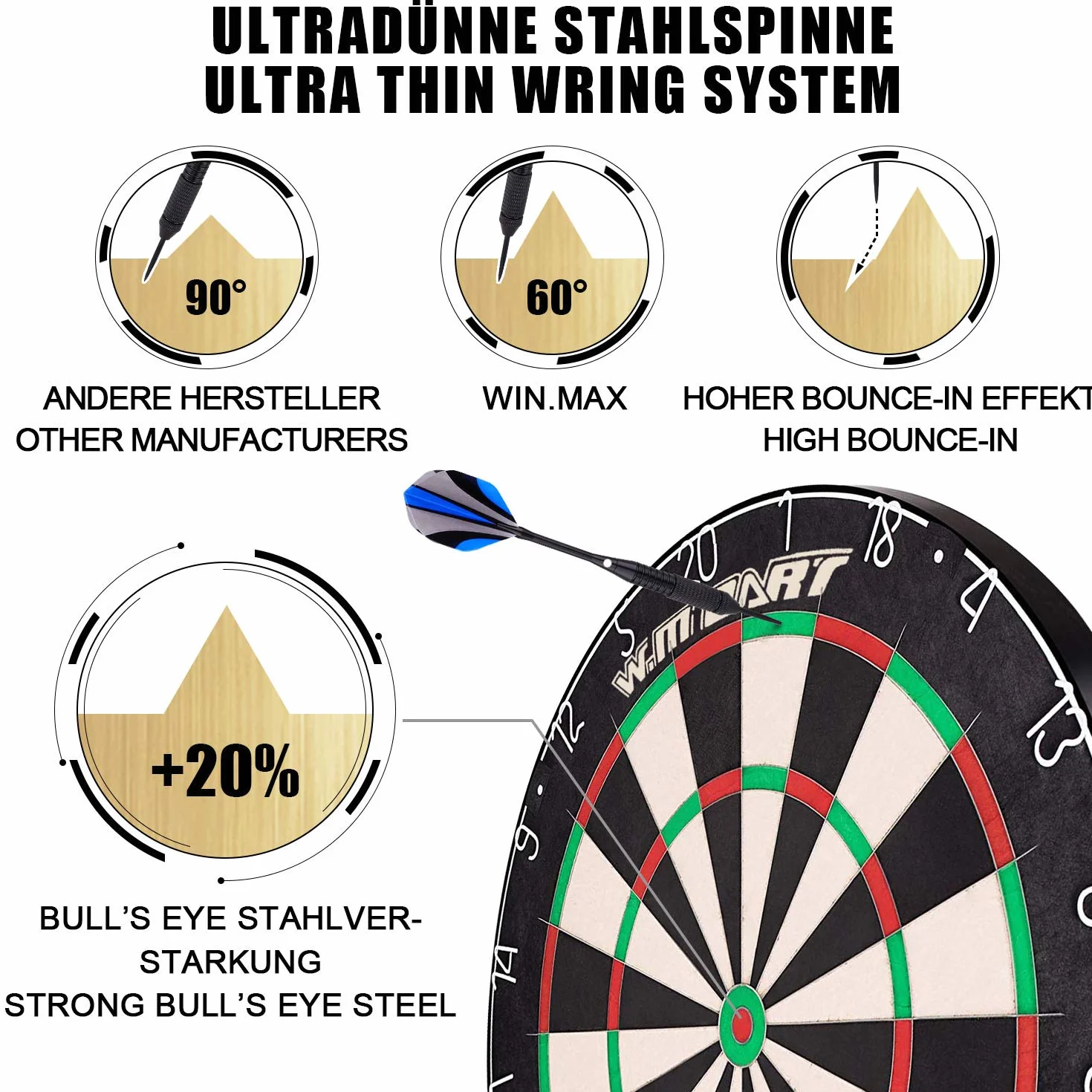 Tarcza do darta Bristle Dart stalowa wymiary turniejowe zestaw 6 metalowych grotów 12 lotek