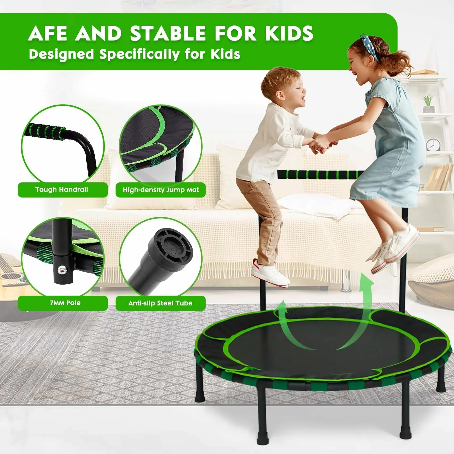 Mini trampolina o średnicy 91 cm, ze składanym uchwytem i wyściełaną osłoną, składana trampolina dla dzieci powyżej 3 lat, do użytku wewnątrz i na zewnątrz, prezent