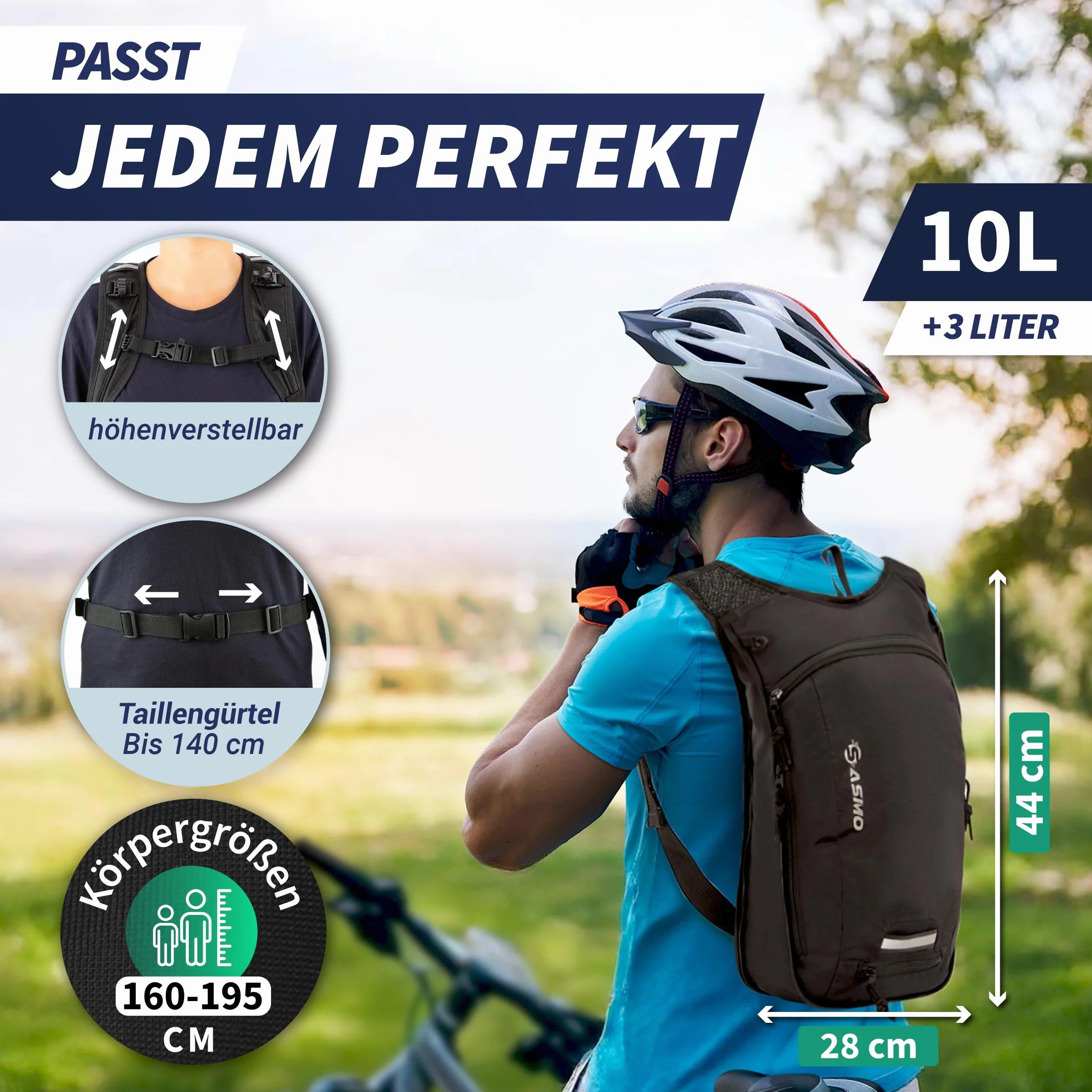 SASMO Wodoodporny plecak rowerowy i narciarski, ultralekki, 350 g, 6L, czarny, z przegrodą termiczną, siatką na kask, osłoną przeciwdeszczową i elementami odblaskowymi