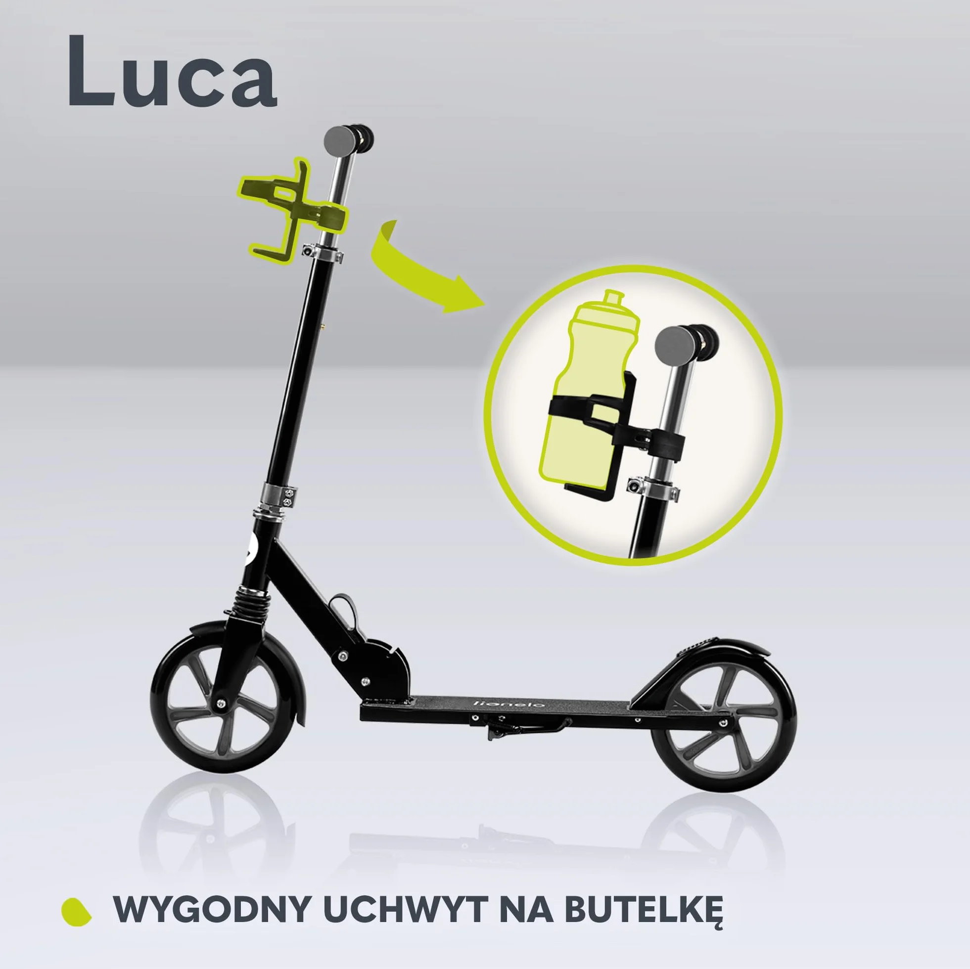Lionelo Luca hulajnoga do 100 kg, lekka wytrzymała, składana konstrukcja, amortyzator, duże koła, regulowana wysokość kierownicy, antypoślizgowy podest, amortyzacja ShockResist