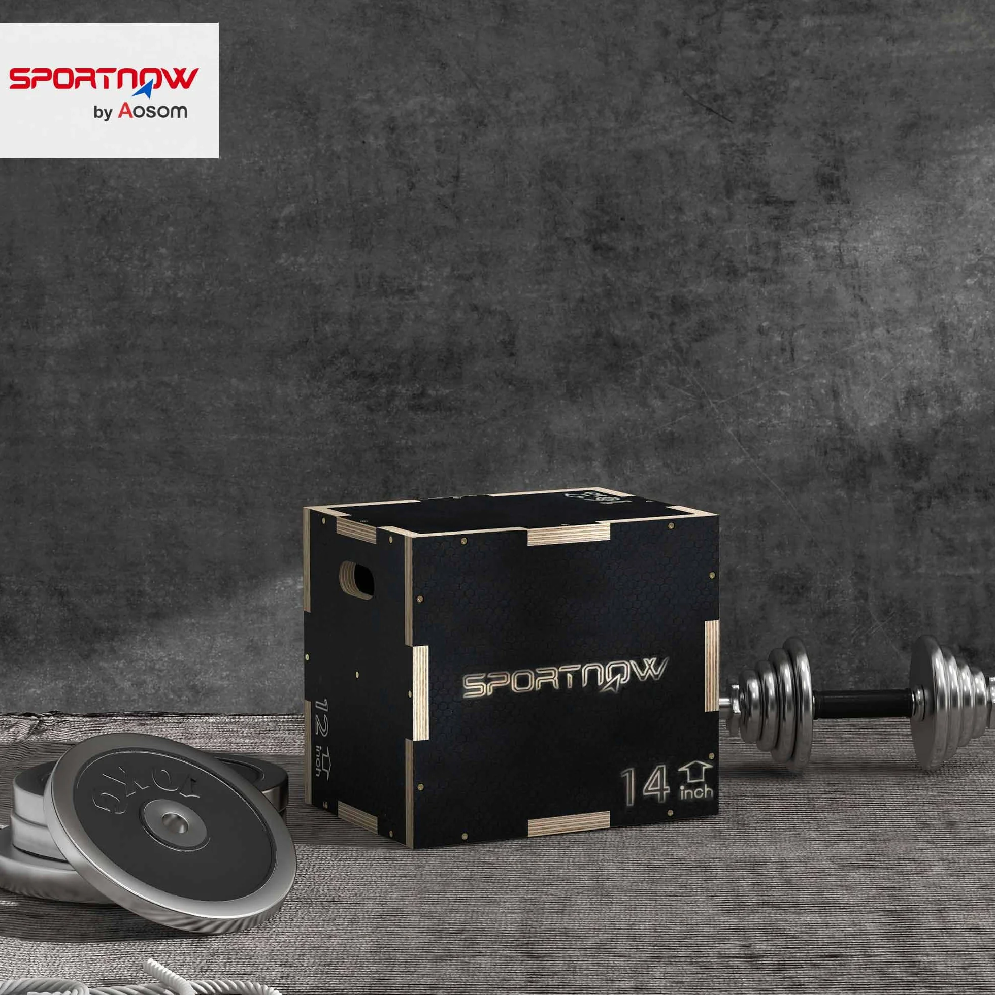 SPORTNOW Box Jump Plyobox skakanka 3 w 1, antypoślizgowa kulturystyka, fitness i trening crossowy, do drewnianego pudełka treningowego, wysokość czarna