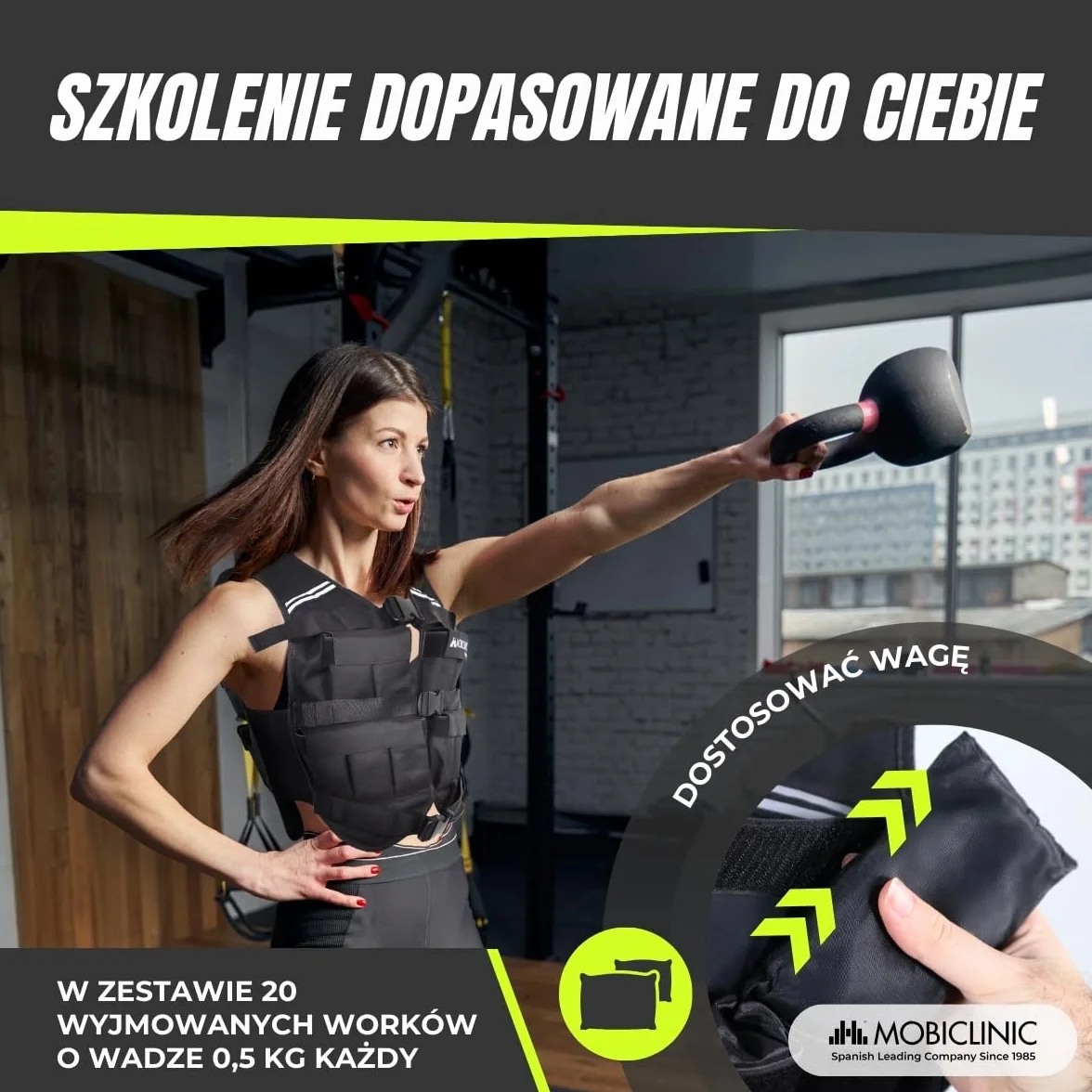 Mobiclinic Kamizelka z Obciążeniem 10/20 Kg Regulowana Materiał 600D Oxford Odblaskowe Paski Oddychająca do Treningu Fitness