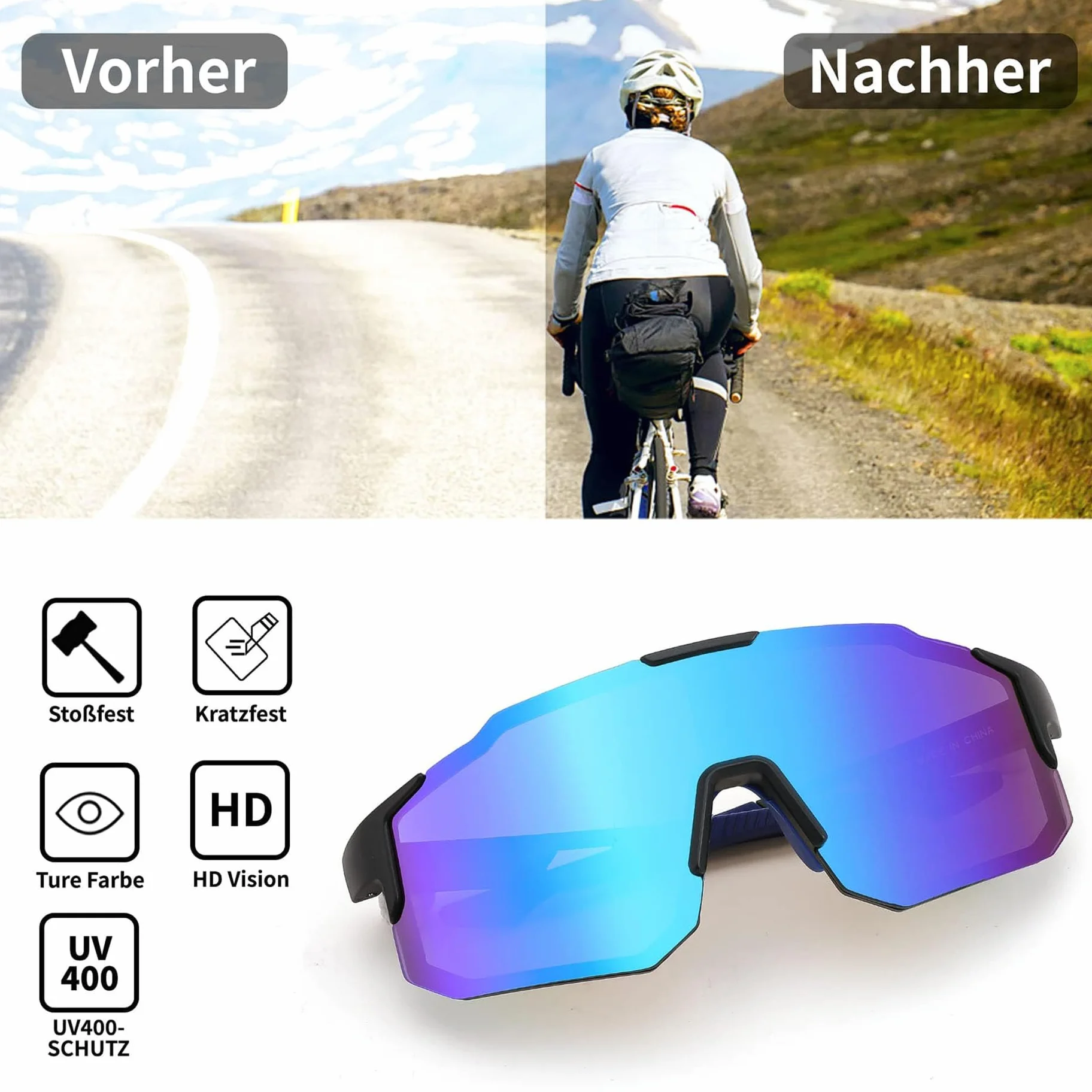 FEISEDY Sportowe okulary przeciwsłoneczne dla mężczyzn i kobiet, okulary rowerowe, lustrzane, do jazdy na rowerze górskim, kolarstwa, biegania, enduro z ochroną UV400, B2388