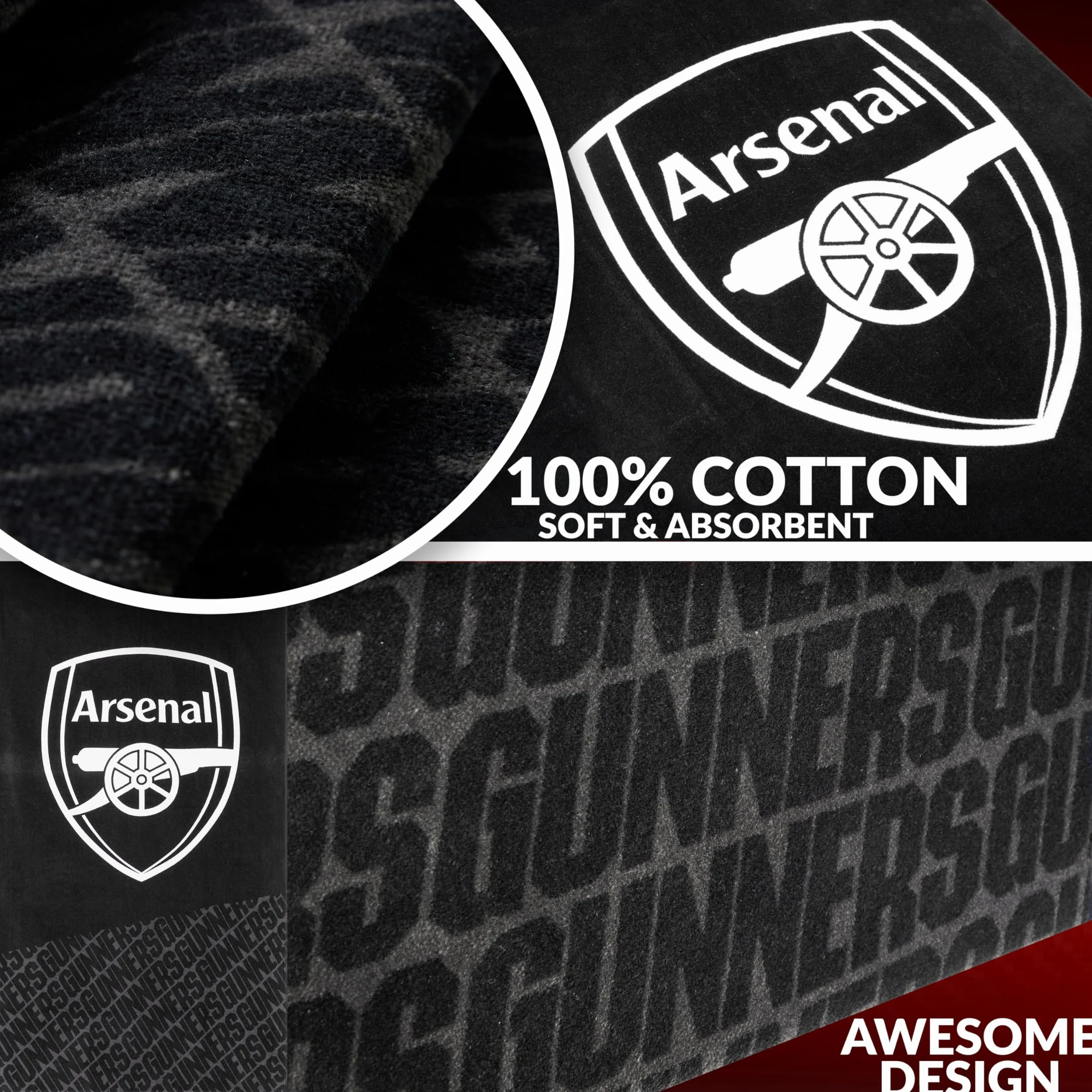 Arsenal F.C. Ręcznik dla mężczyzn kobiet nastolatków chłopców 100% bawełna szybkoschnący piłka nożna herb plażowy ręcznik kąpielowy pływanie siłownia wakacje prysznic kąpiel kibiców sprzęt 137 x 69 cm