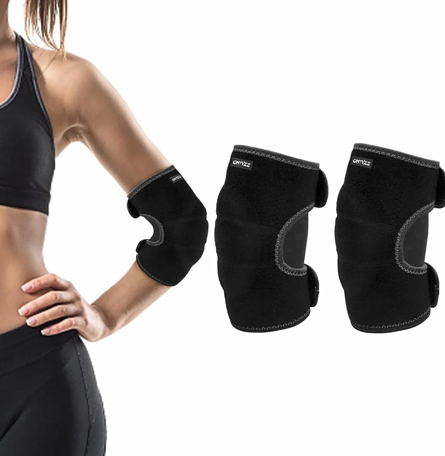 ONTYZZ Ochraniacze na łokcie dla dzieci, regulowany, miękki bandaż na łokcie dla dzieci z SBR Pad Guard Wraps do jazdy na rowerze, tańca, siatkówki, raczkowania, czarne/S