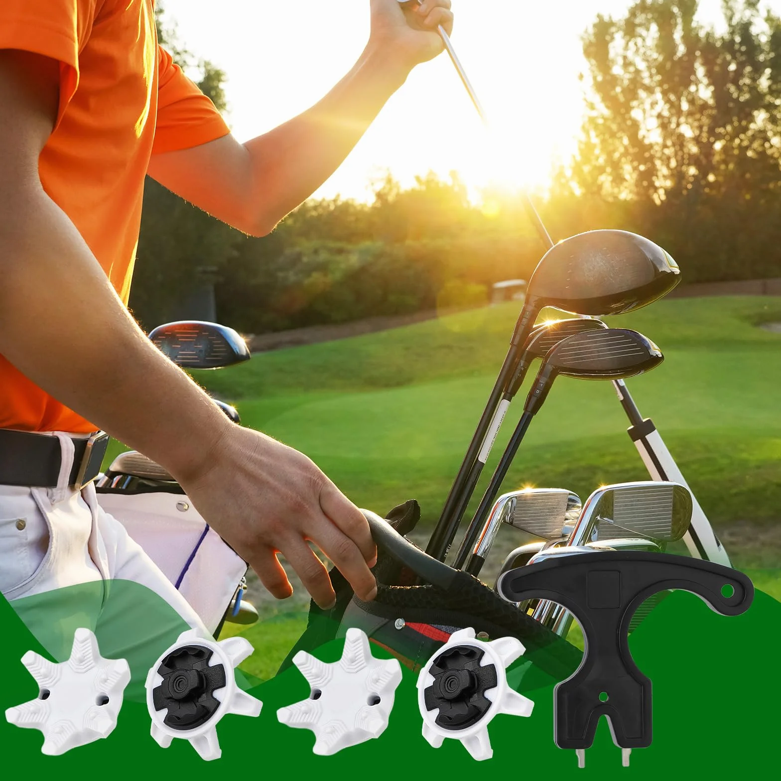 31szt Kolców Golfowych, Zatrzaski do Butów Golfowych z Kluczem Latwa Instalacja Zamienniki Kolków Golfowych do Butów Golfowych dla Milosników Golfa(Bialy Czarny)