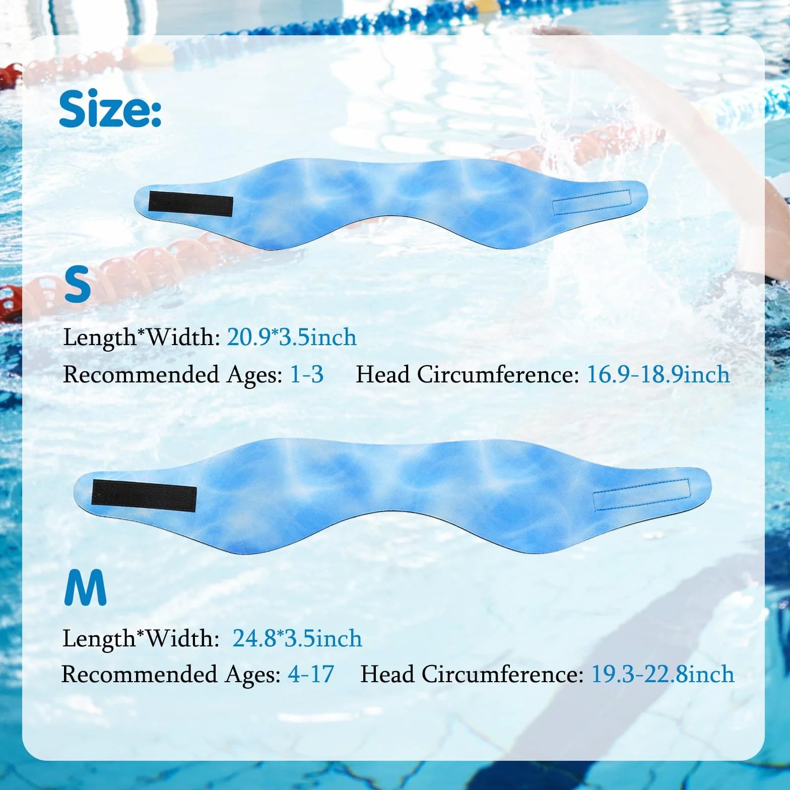 HeySplash Opaska pływacka, opaska ochronna na uszy pływackie, neoprenowa ochrona uszu dla dzieci i młodzieży, wodoodporna opaska do pływania, rozmiar M, niebieski falowanie