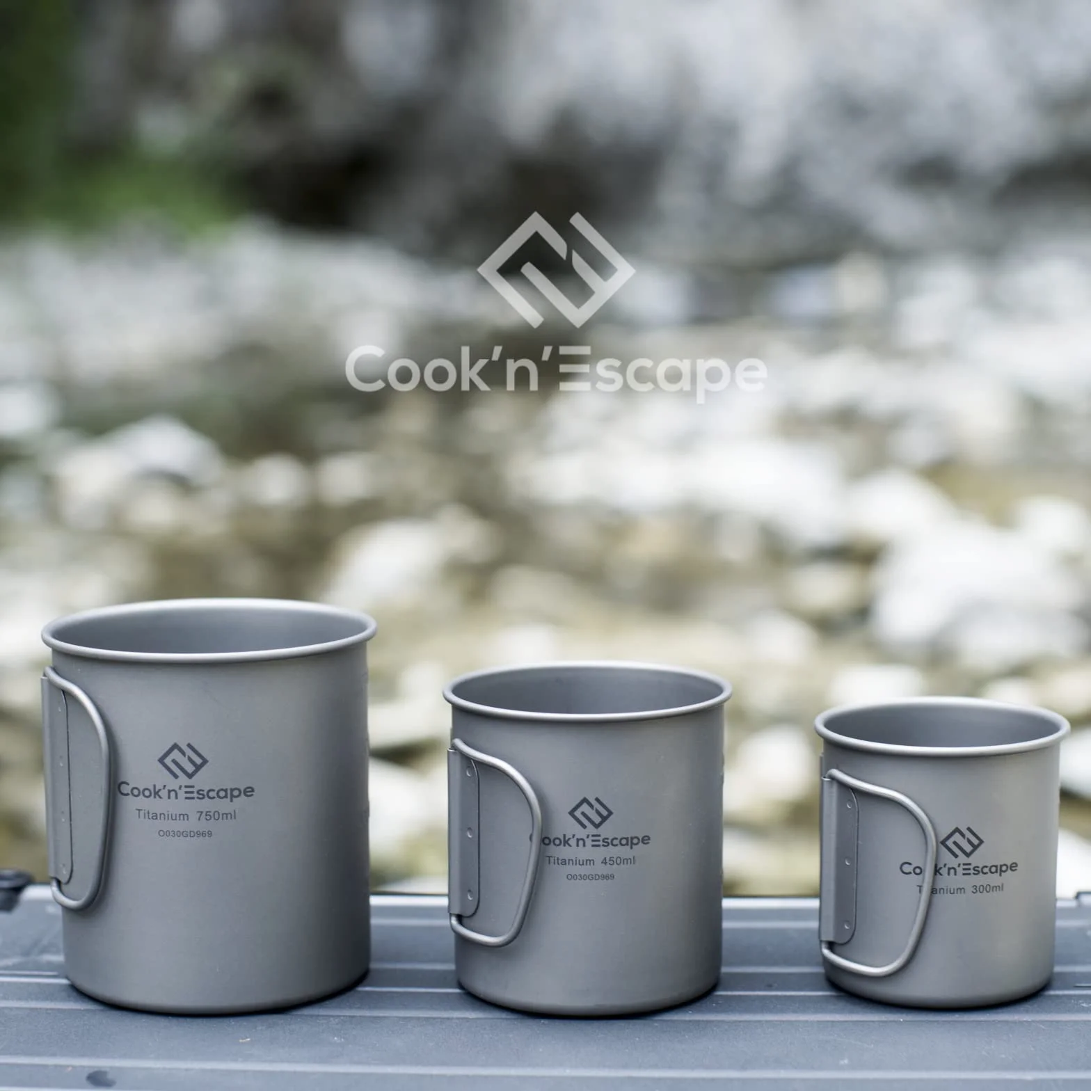 COOK'N'ESCAPE Tytanowy kubek 450 ml z pokrywką otwarty ogień naczynie kempingowe garnek składany uchwyt