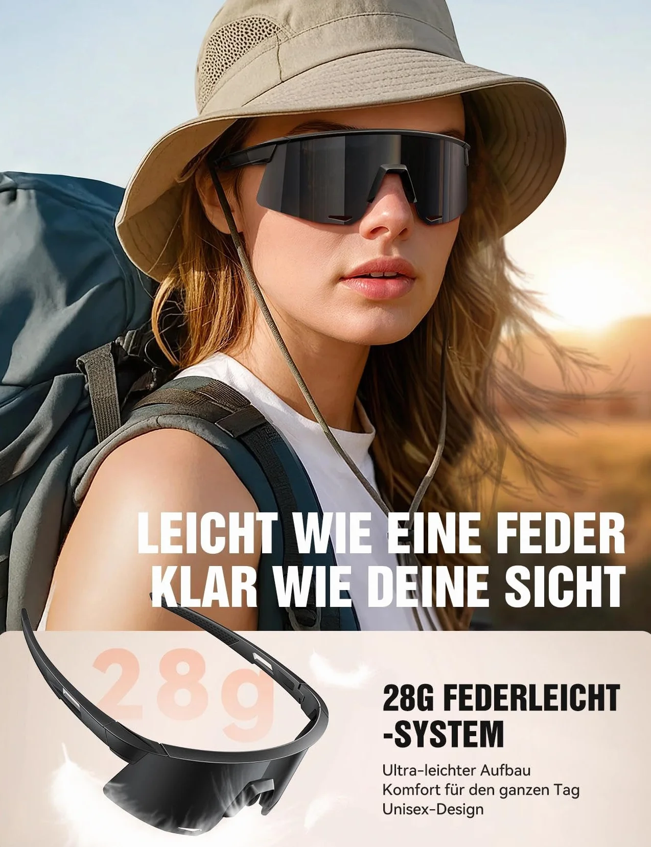 JOYROOM Okulary Sportowe dla Mężczyzn i Kobiet UV400 Ochrona Okulary Rowerowe do Biegania Jazdy Turystyki z Lekką Ramą TR90, Regulowalną Poduszką Nosa i Giętymi Wąsami