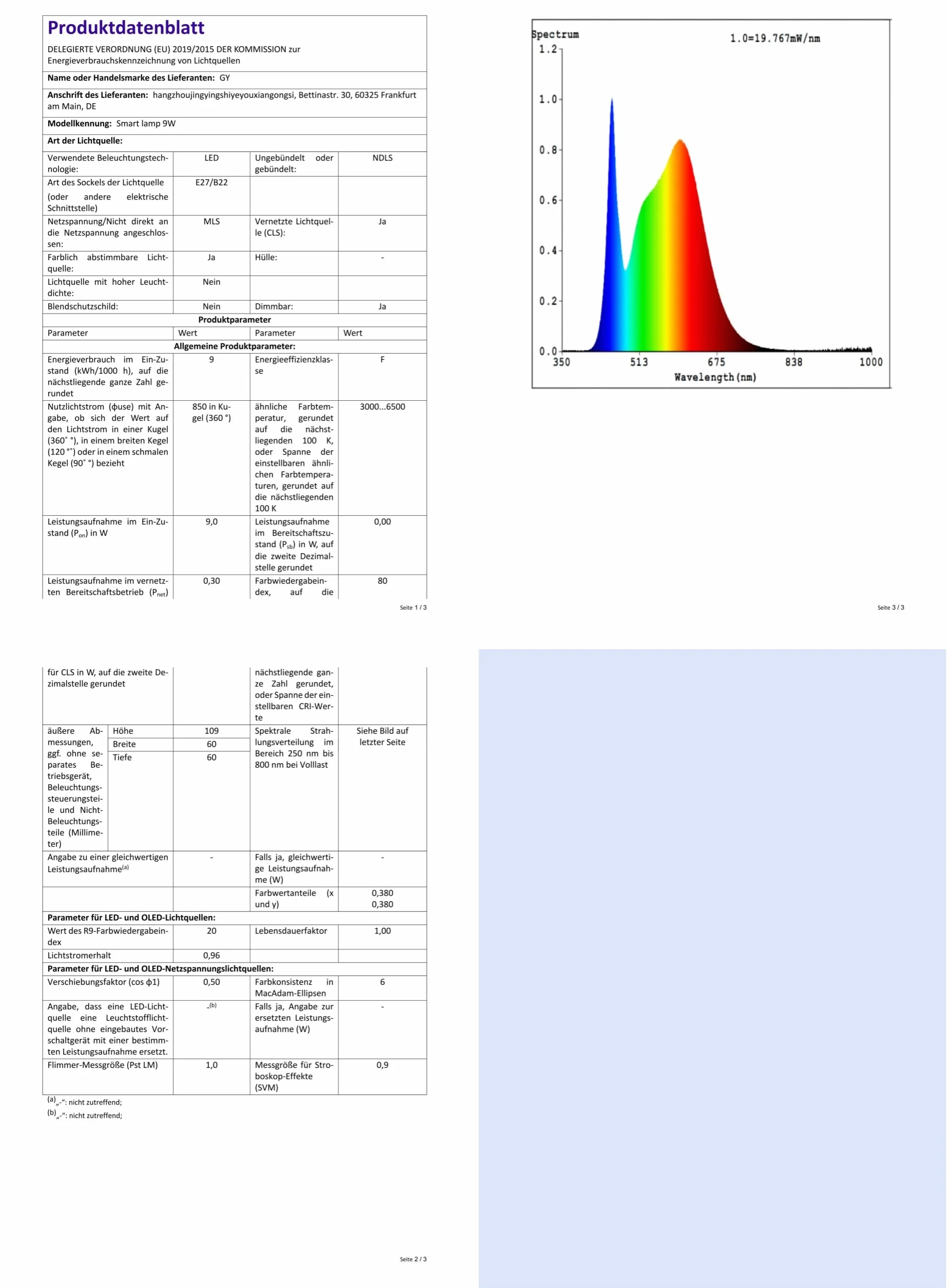 GY Żarówka E27 Smart WIFI RGB LED 9W 850LM A60 Alexa, Kąt Wiązki 120°, Regulowana 2700K-6500K, Pakiet 6 Sztuk