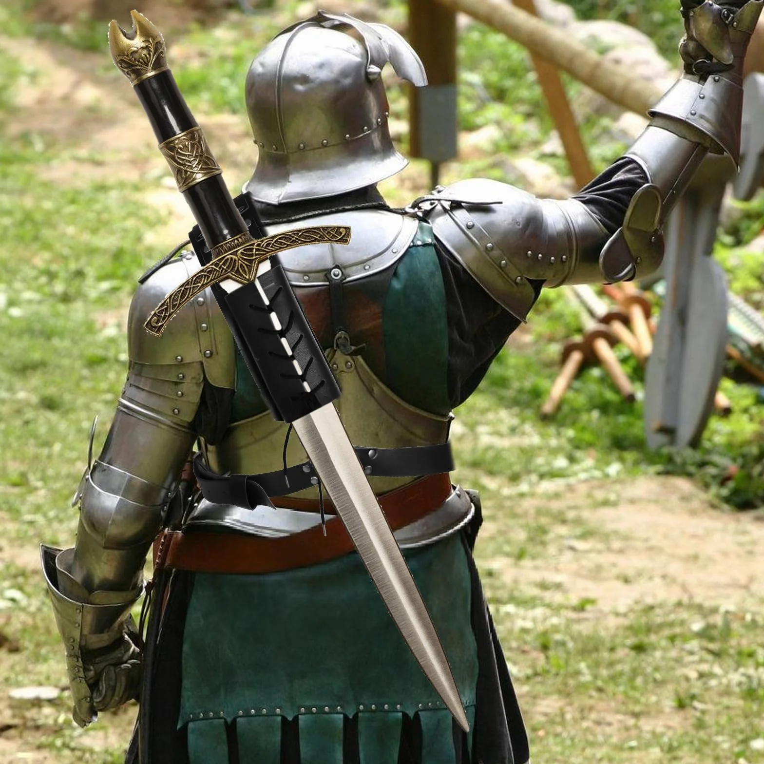 Średniowieczny miecz retro na ramionach, pochwa, żaba, miecz, uchwyt na miecz, Katana, pasek na miecz, pasek na miecz z PU, do rekonstrukcji, cosplay i samurajów - czarny