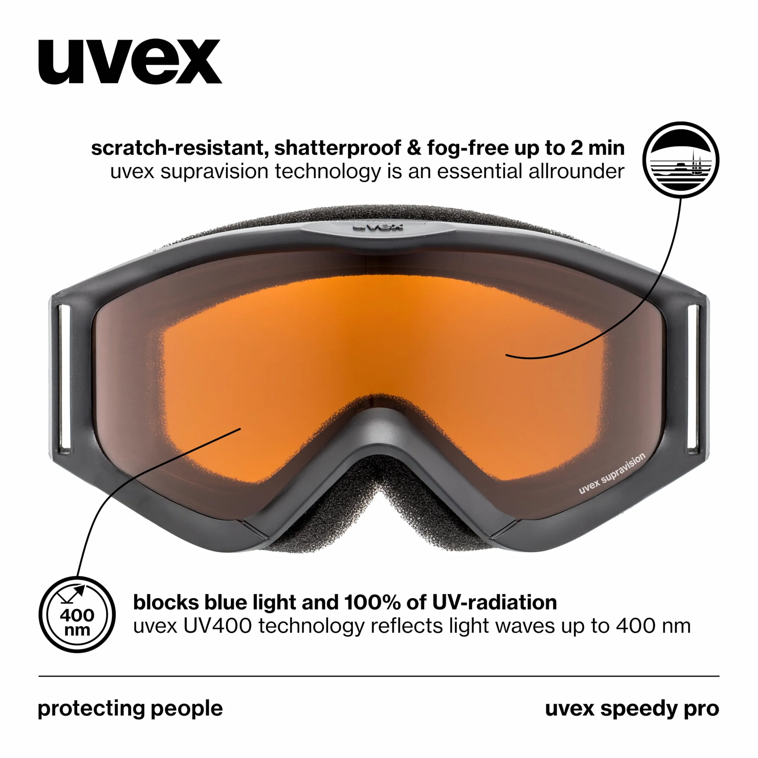 uvex speedy pro - gogle narciarskie dla dzieci - wzmacniające kontrast - powiększony zakres widzenia bez efektu zaparowania - white/lasergold - one size