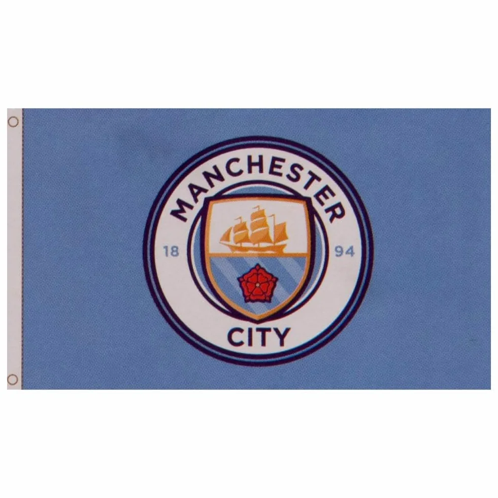 Manchester City FC oficjalny prezent piłkarski 1,5 x 0,9 m herb flaga