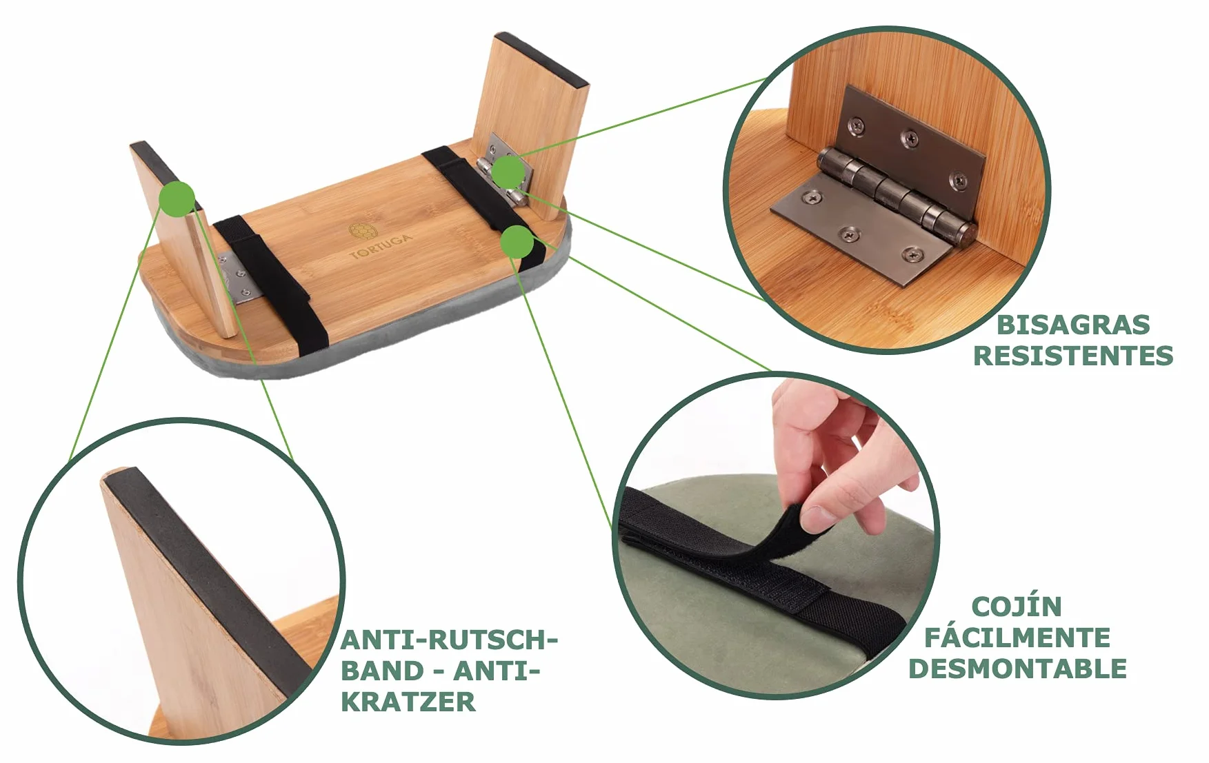 Tortuga składana ławka do medytacji z wyściełanym siedziskiem – taboret do jogi z bambusa – ergonomiczna – kompletny zestaw: torba, wygodna poduszka – poprawia postawę (niebieska)