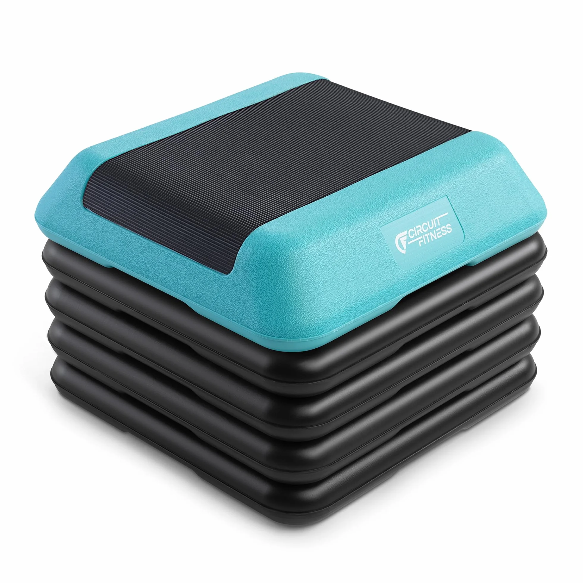 Circuit Fitness by Marcy 16 x 16 inches Adjustable Height Aerobic Step Platform with 4 Risers, Non-Slip Rubber Surface, Home Exercise Fitness Training, Aqua Green, STEP-GREEN01-4R