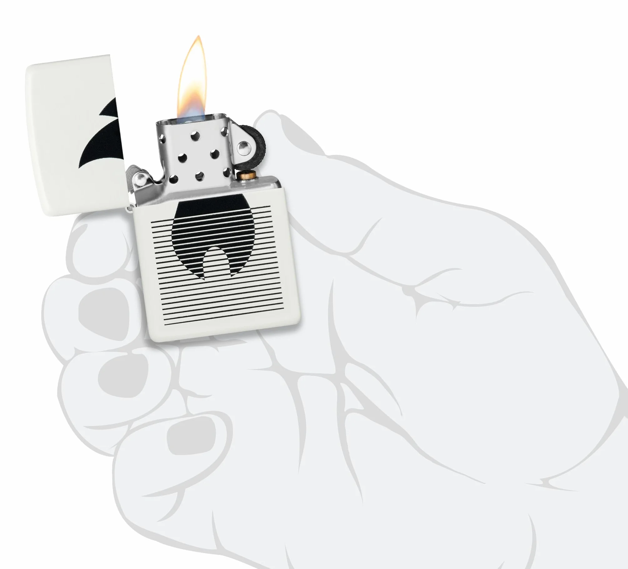 Zippo Zapalniczka Sztormowa Matowa Biała Wzór Liniowych Płomieni Wielokrotnego Użytku Odporna na Wiatr